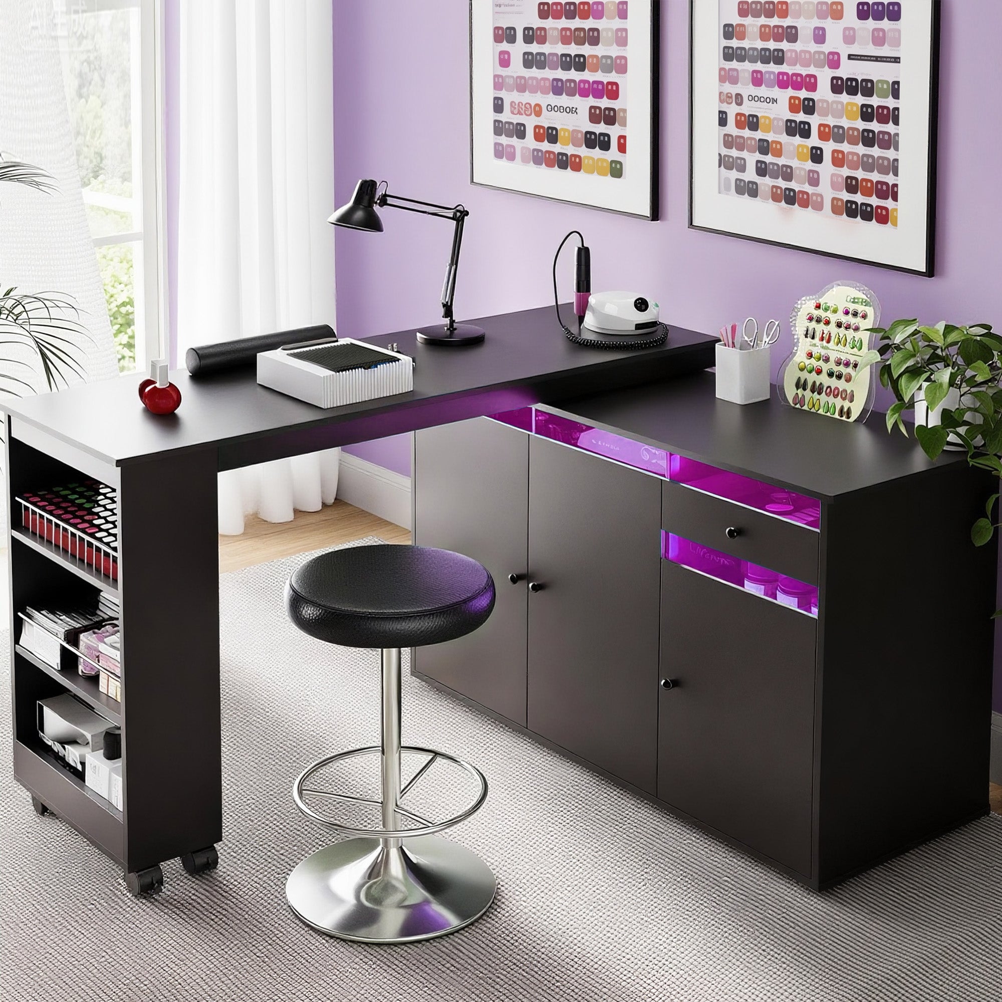 Advwin Rotating & Convertible Nail Table with LED Light