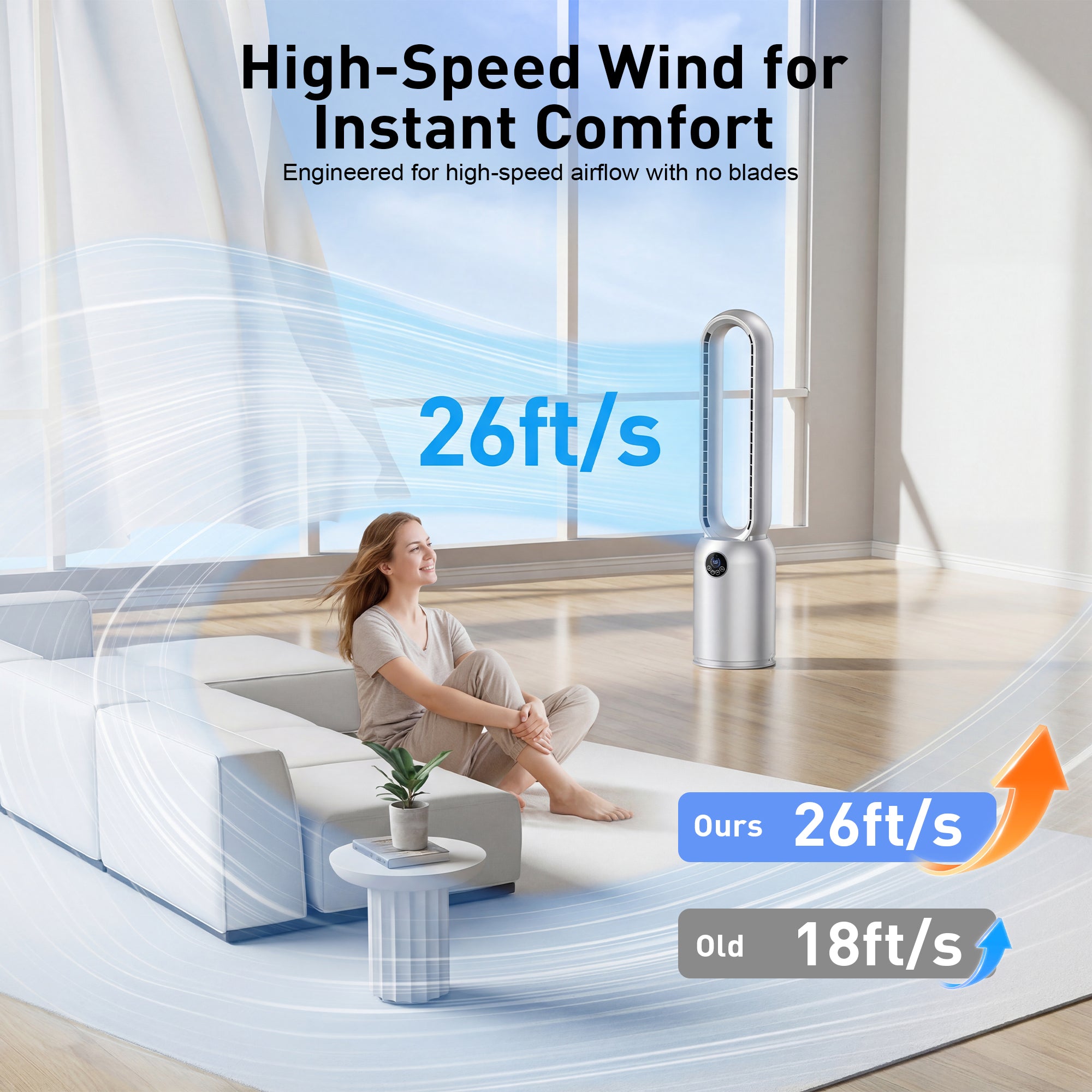 Advwin Smart Bladeless Tower Fan w/ Remote Control