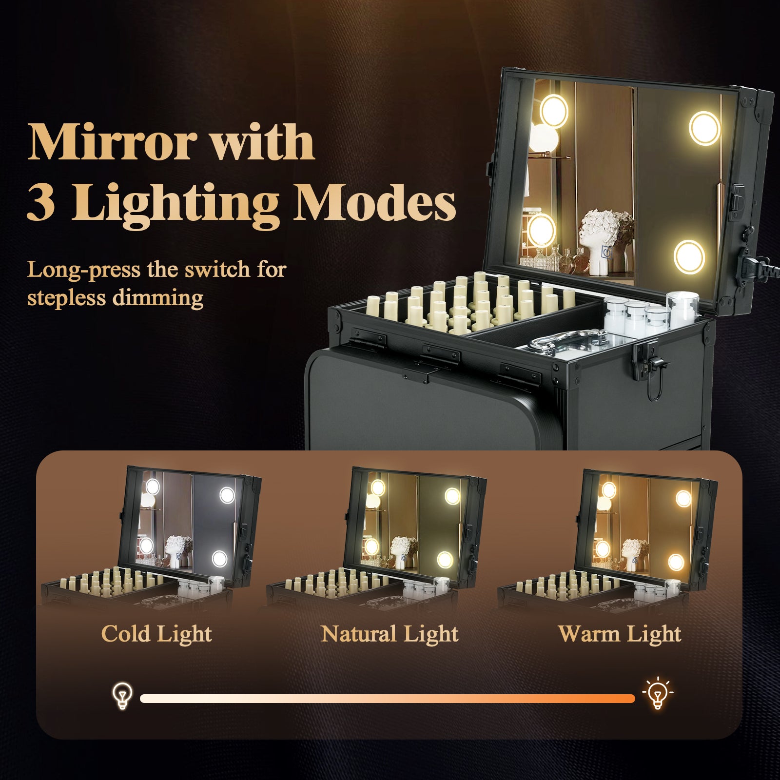 Advwin Foldable Manicure Table LED Mirror 4 Drawers