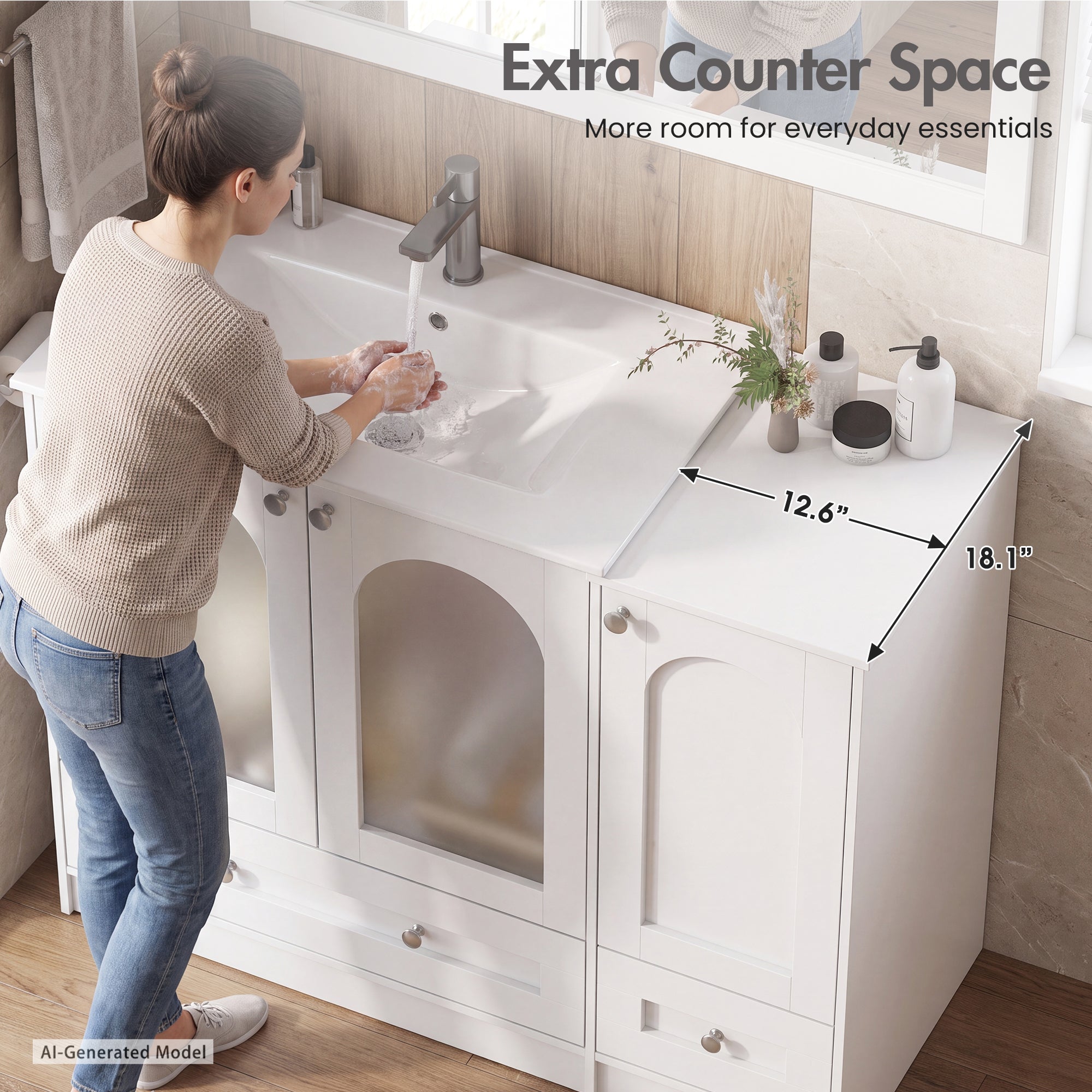 Advwin 42" Freestanding Bathroom Vanity w/ Ceramic Sink