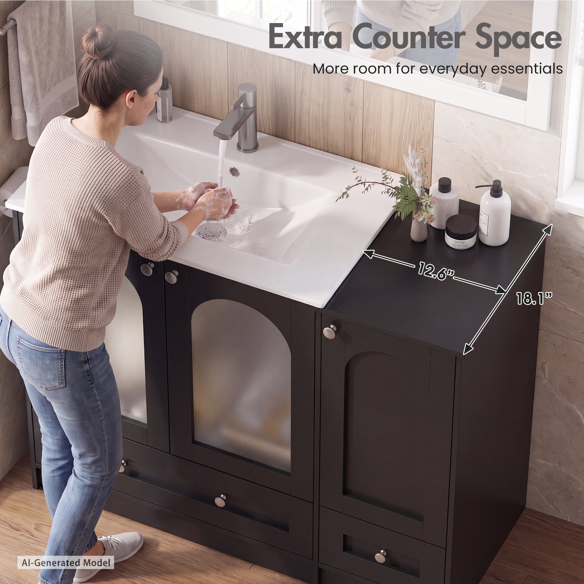 Advwin 42" Freestanding Bathroom Vanity w/ Ceramic Sink
