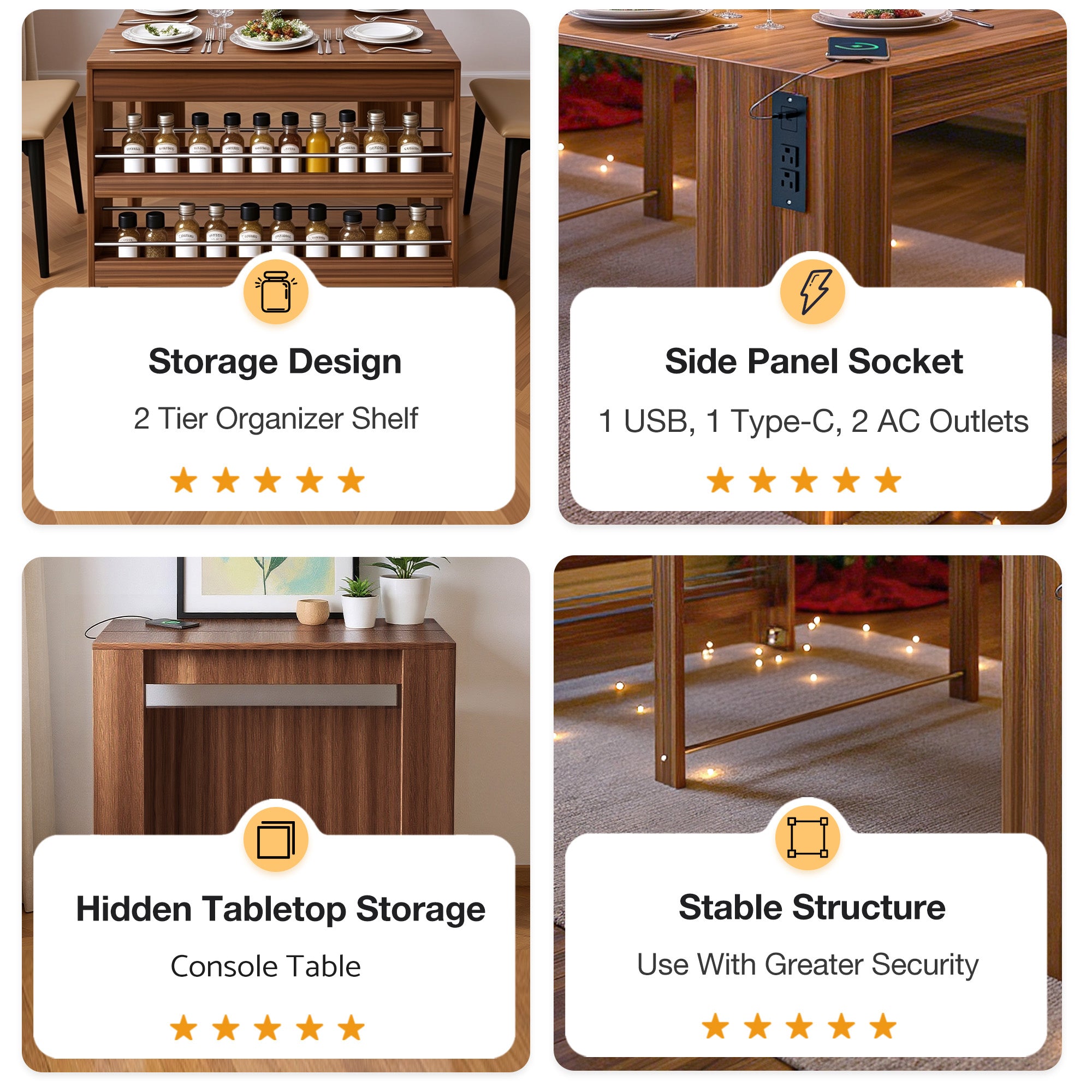 Advwin Extendable Dining Table with Outlet