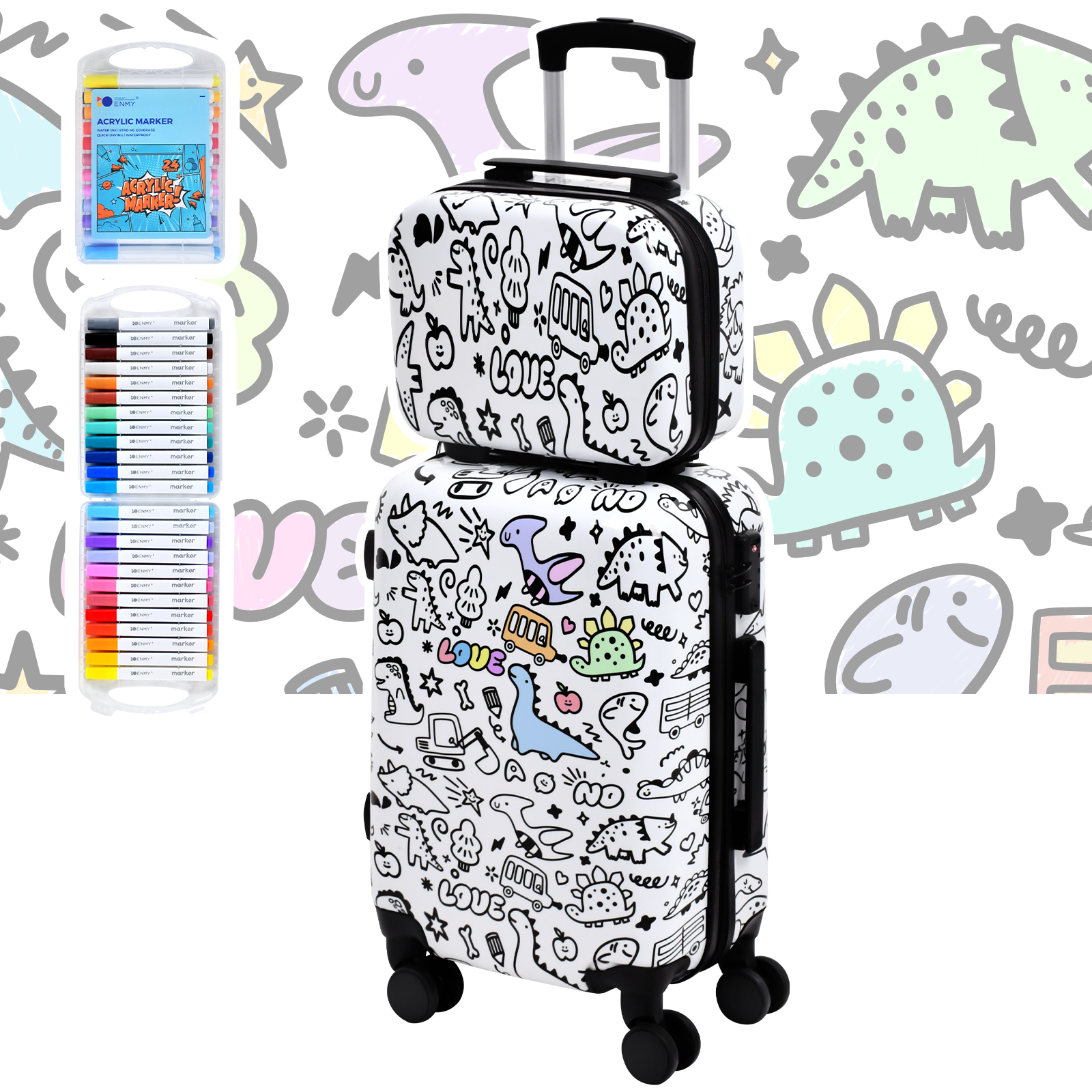 Advwin 20” Kids Graffiti Luggage Set with DIY Coloring