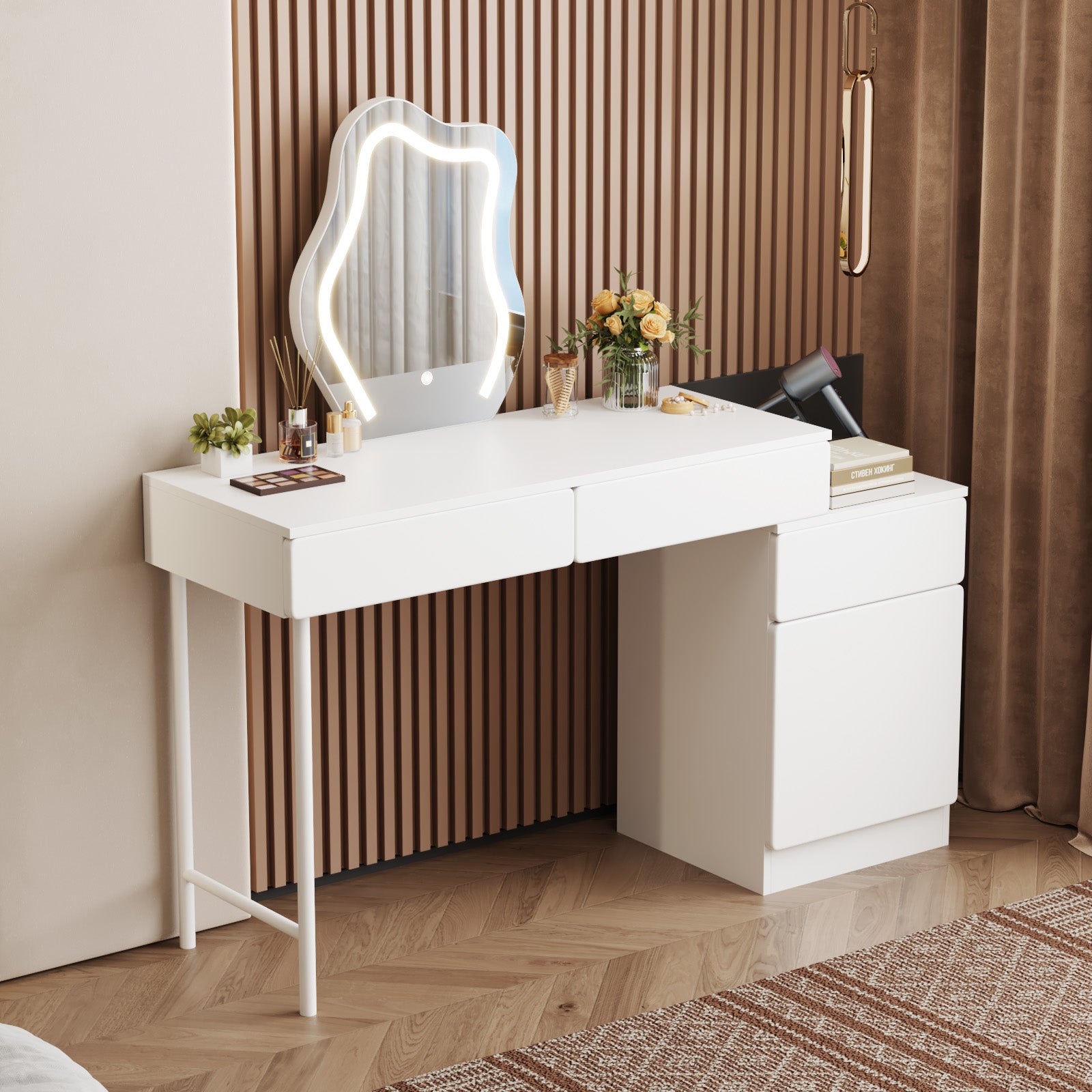 Offers vanity desk with mirror