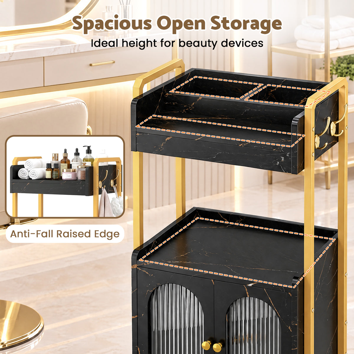 Advwin Rolling Salon Cart with Glass Door Cabinet