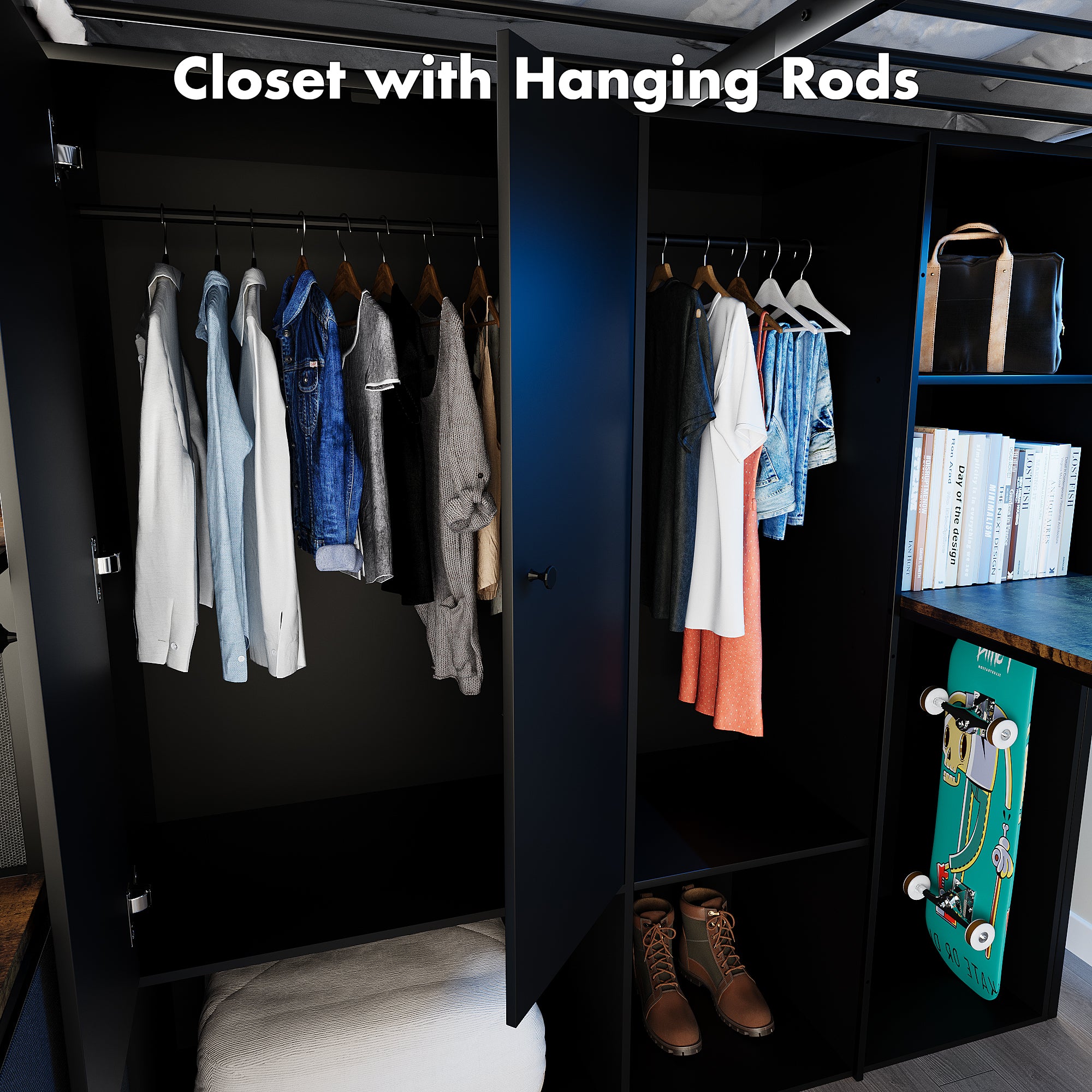 Advwin Space-Saving Loft Bed with LED Light & Drawers