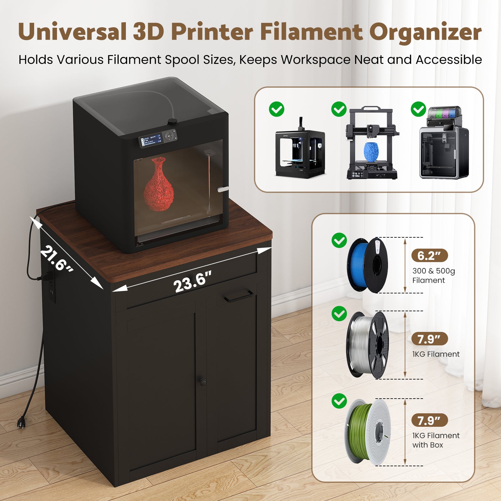 Advwin 3D Printer Cabinet w/ Built-in Power Outlet