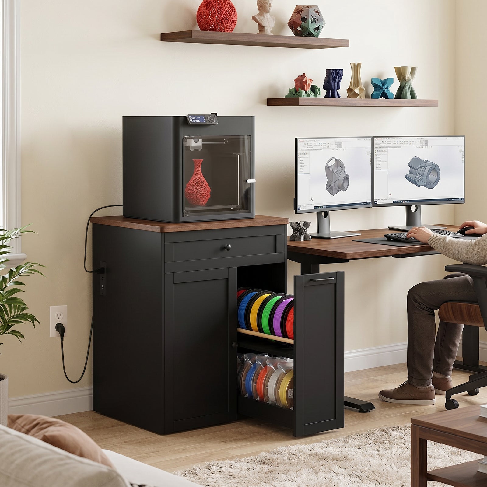 Advwin 3D Printer Cabinet w/ Built-in Power Outlet