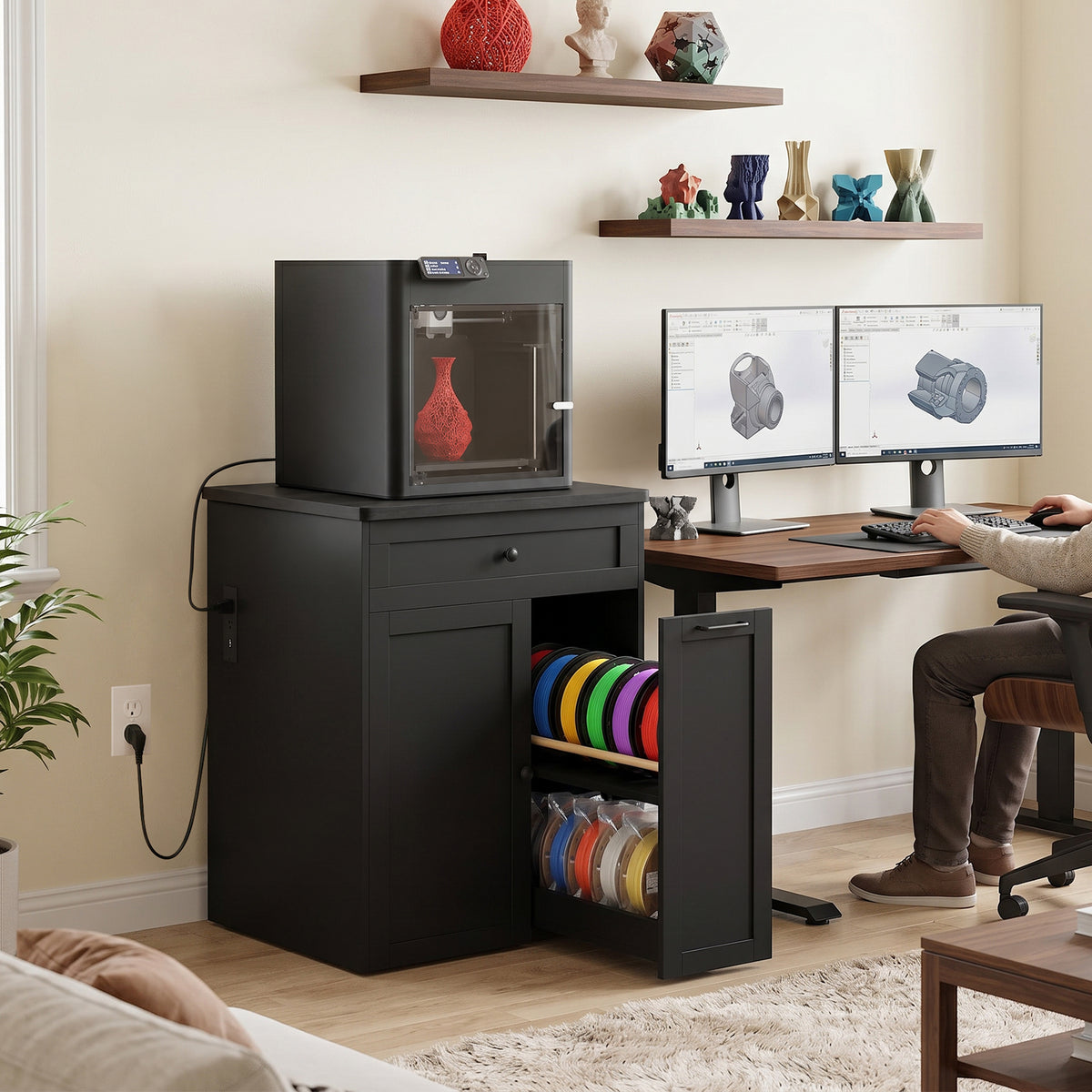 Advwin 3D Printer Cabinet w/ Built-in Power Outlet