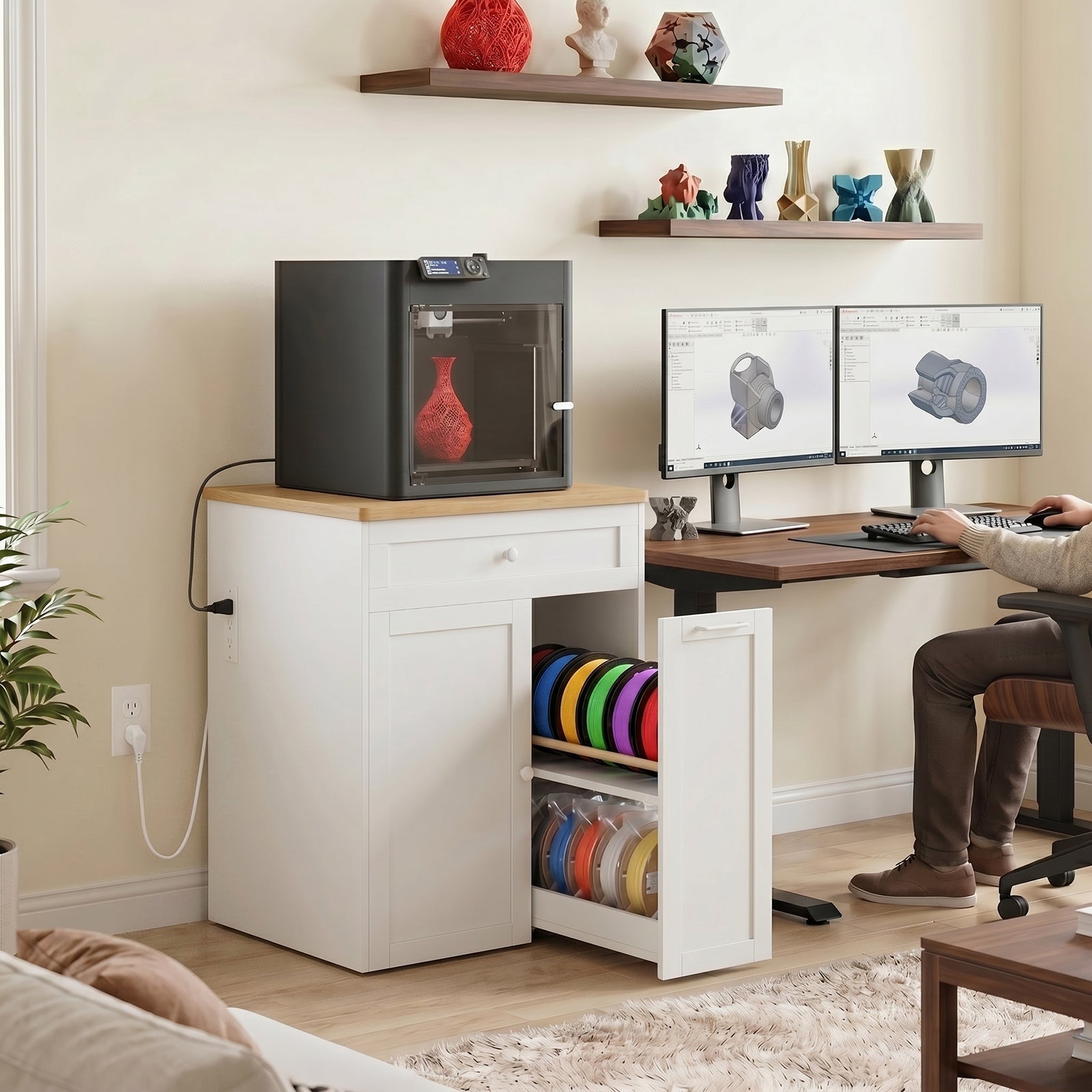 Advwin 3D Printer Cabinet w/ Built-in Power Outlet