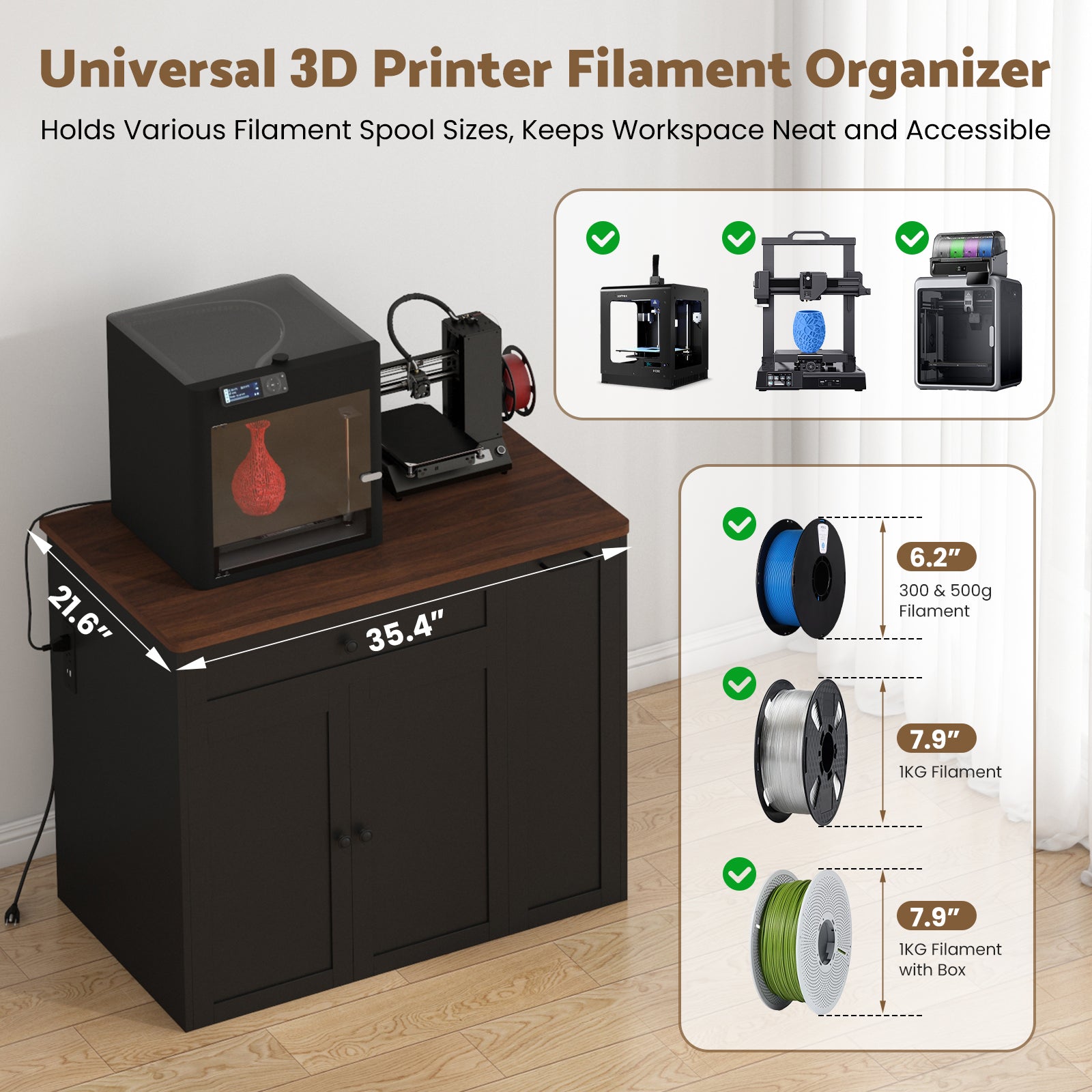 Advwin 3D Printer Cabinet w/ Rolling Filament Storage Drawer