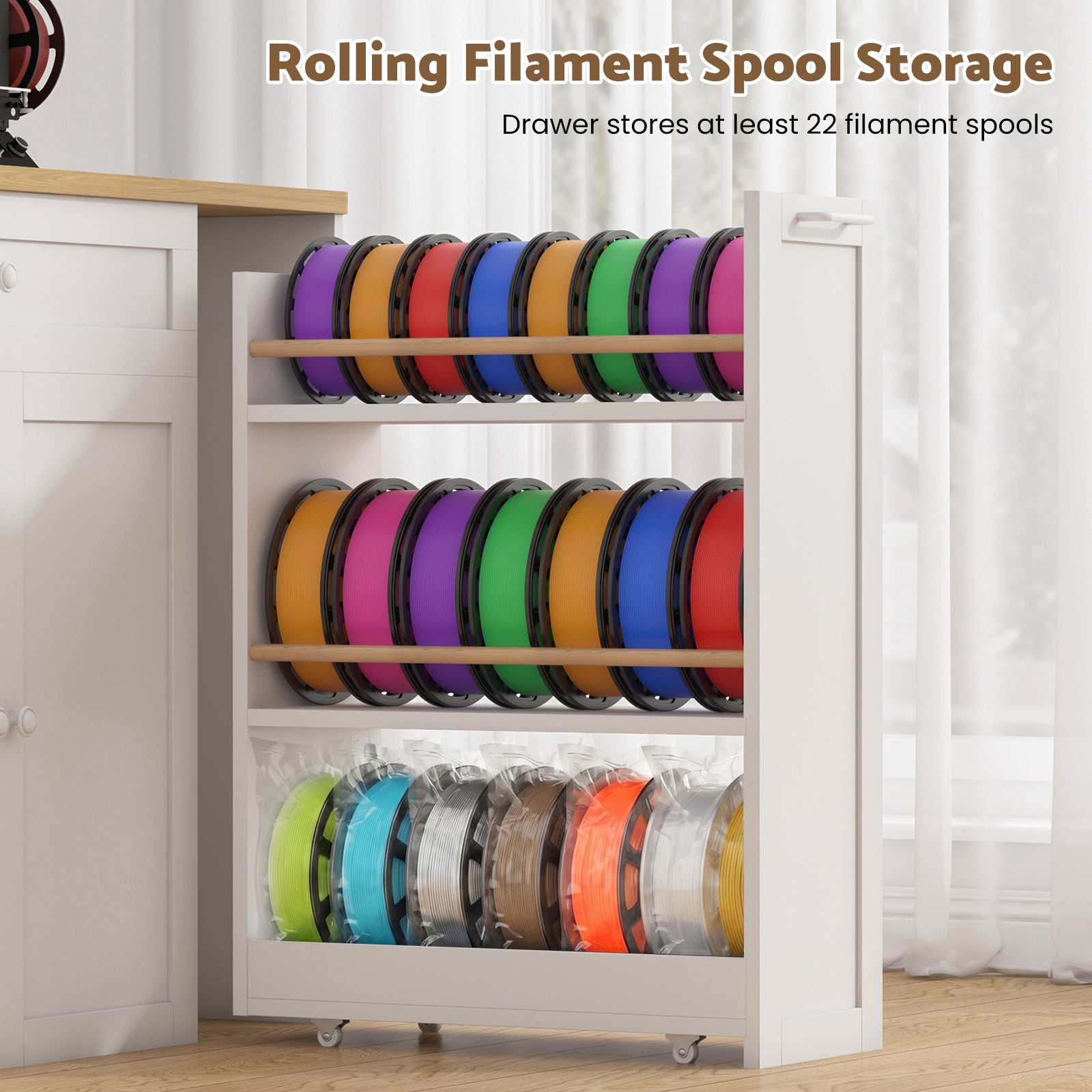 Advwin 3D Printer Cabinet w/ Rolling Filament Storage Drawer