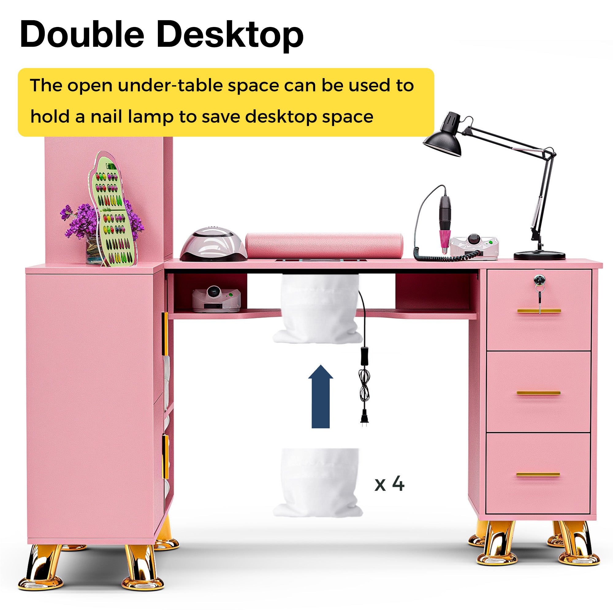 Advwin L-Shaped Manicure Table with Drawers Shelves