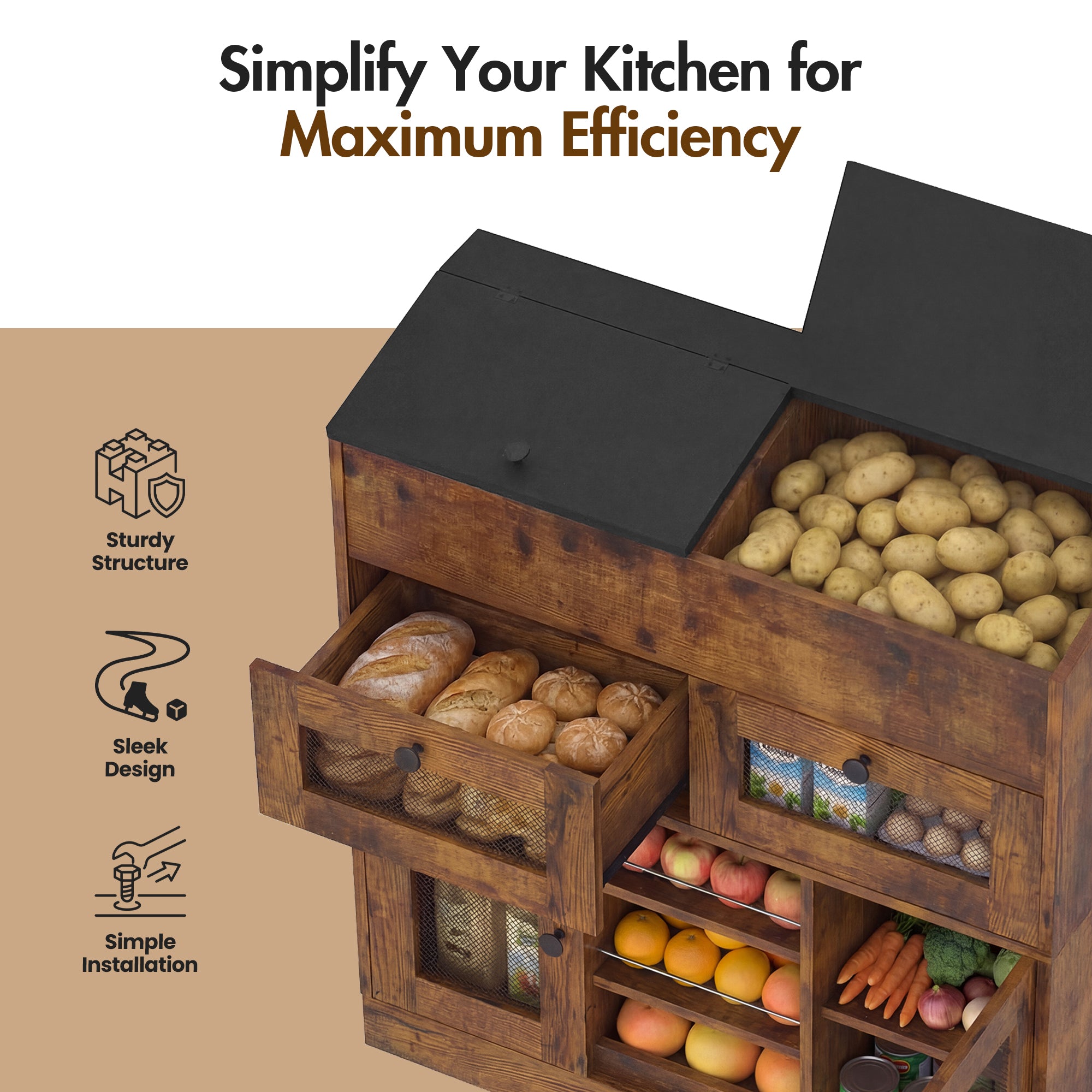 Advwin 5-Tier Fruit & Vegetable Cabinet w/ 2 Mesh Doors