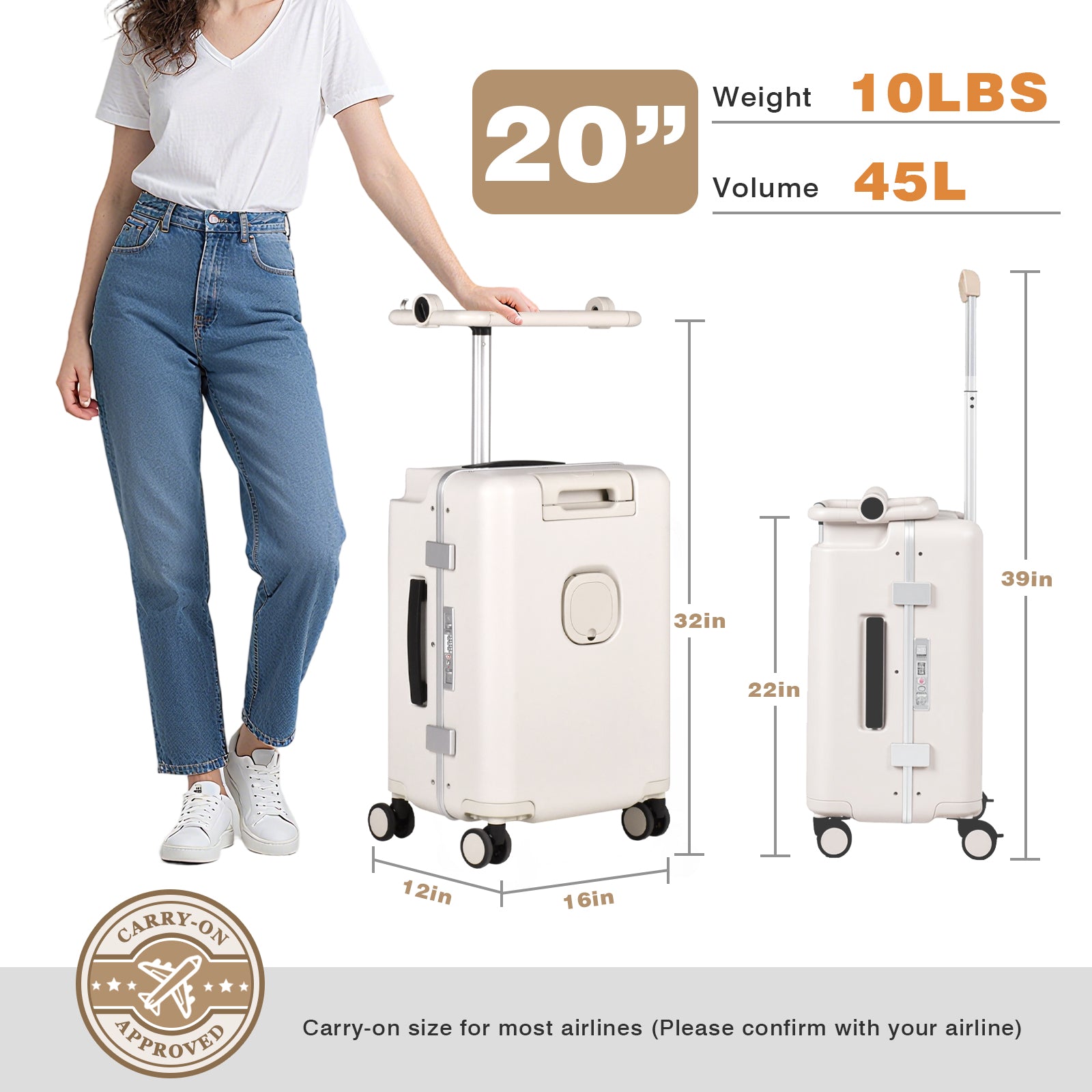 Advwin 20" Ride On Luggage with Adjustable Seat