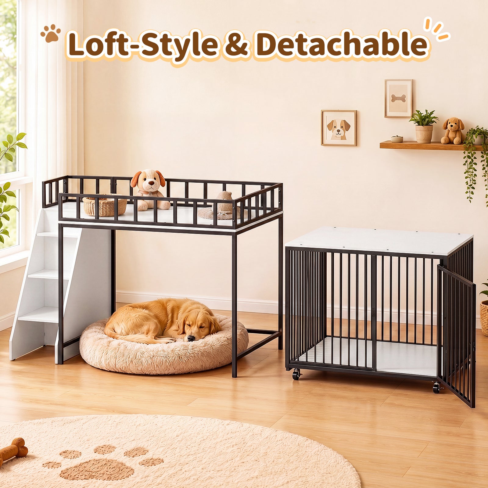 Advwin 37" Loft-Style Dog Crate with Storage Shelves