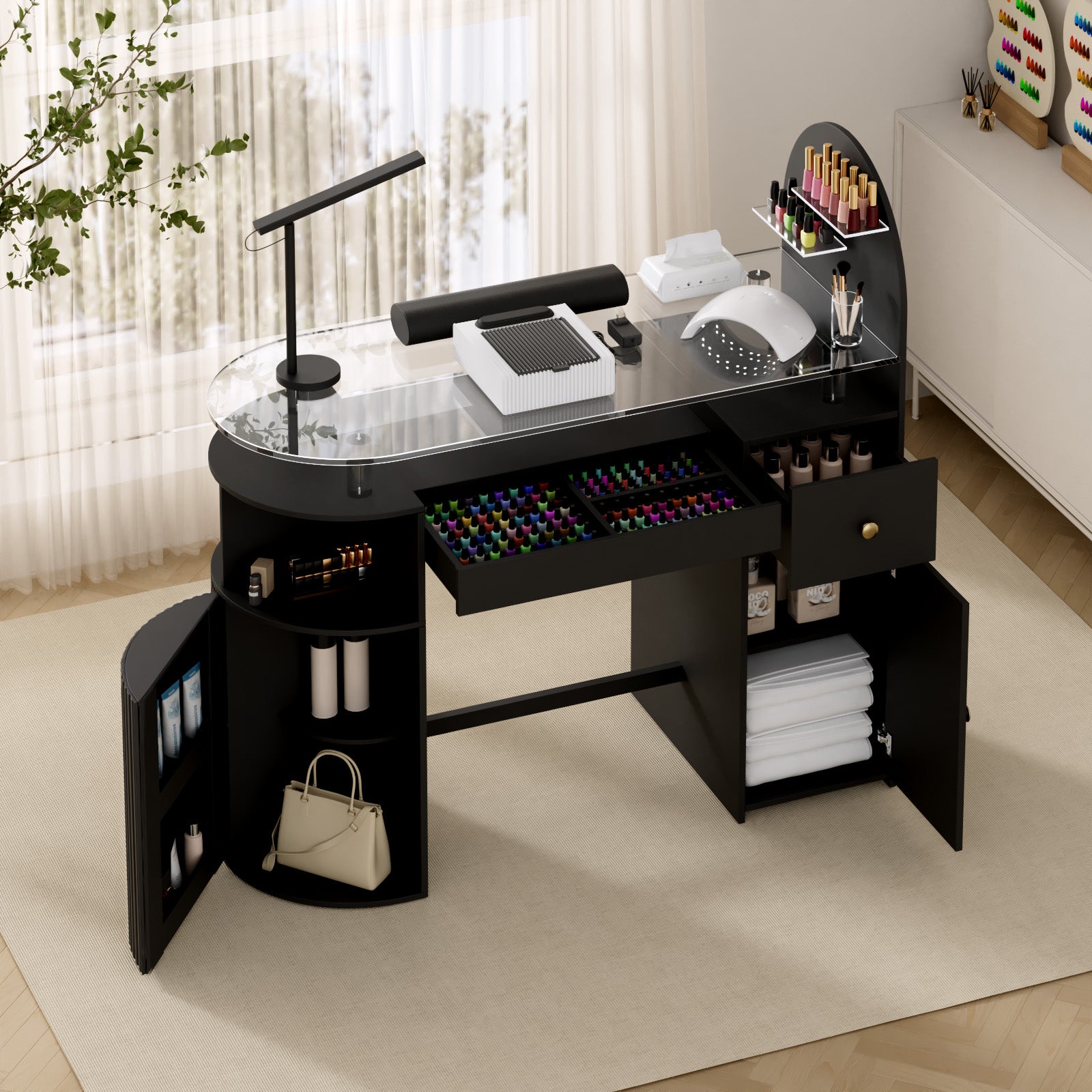 Advwin Nail Table with Tempered Glass Top