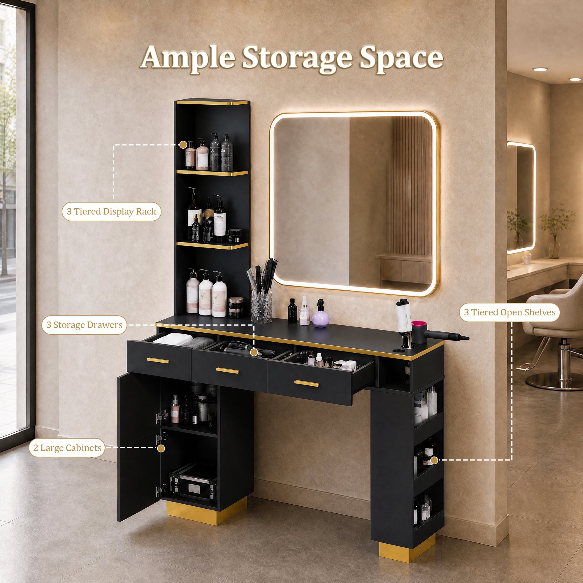 Advwin Professional Hair Salon Station w/Storage