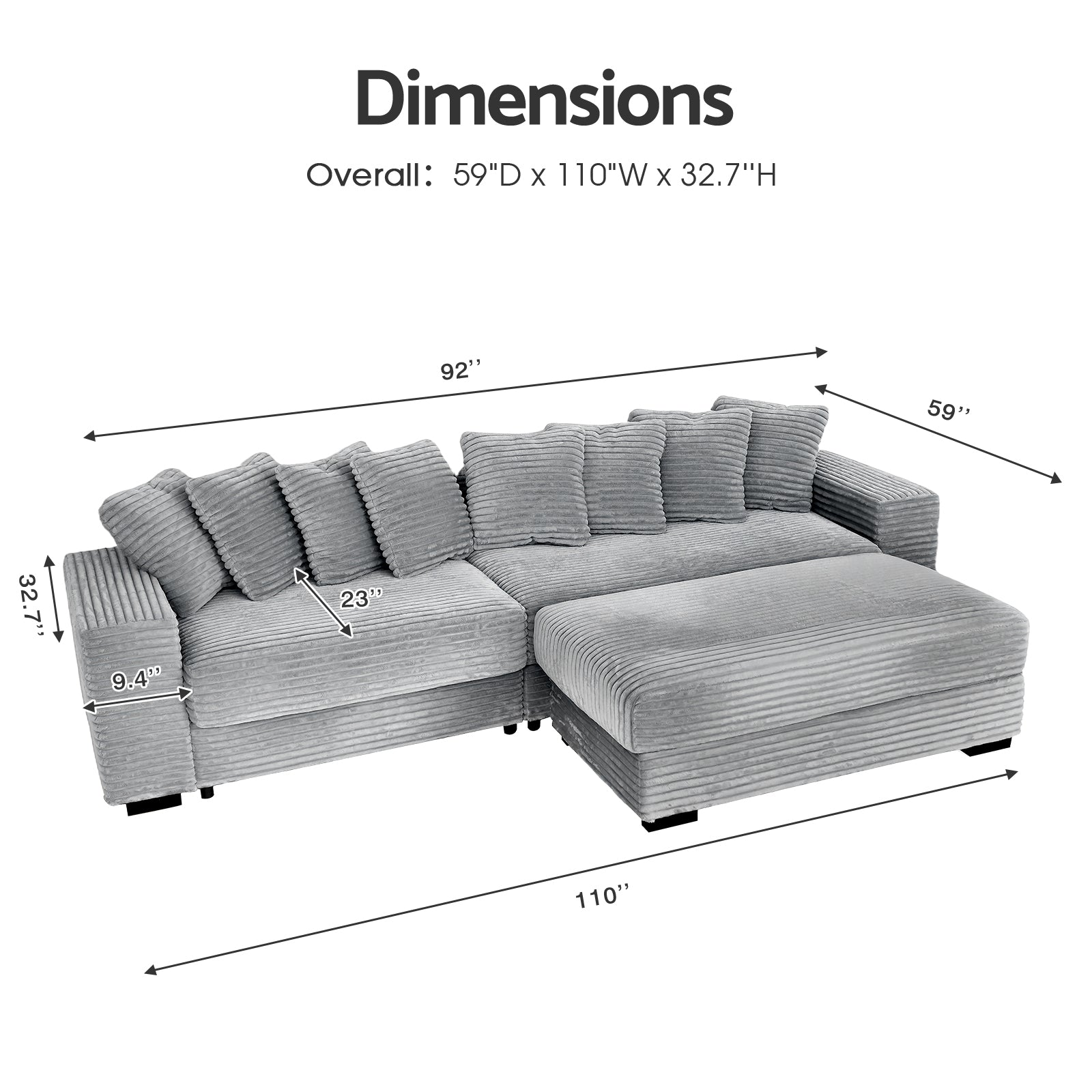 Advwin Oversized L Shape Sofa With Chaise