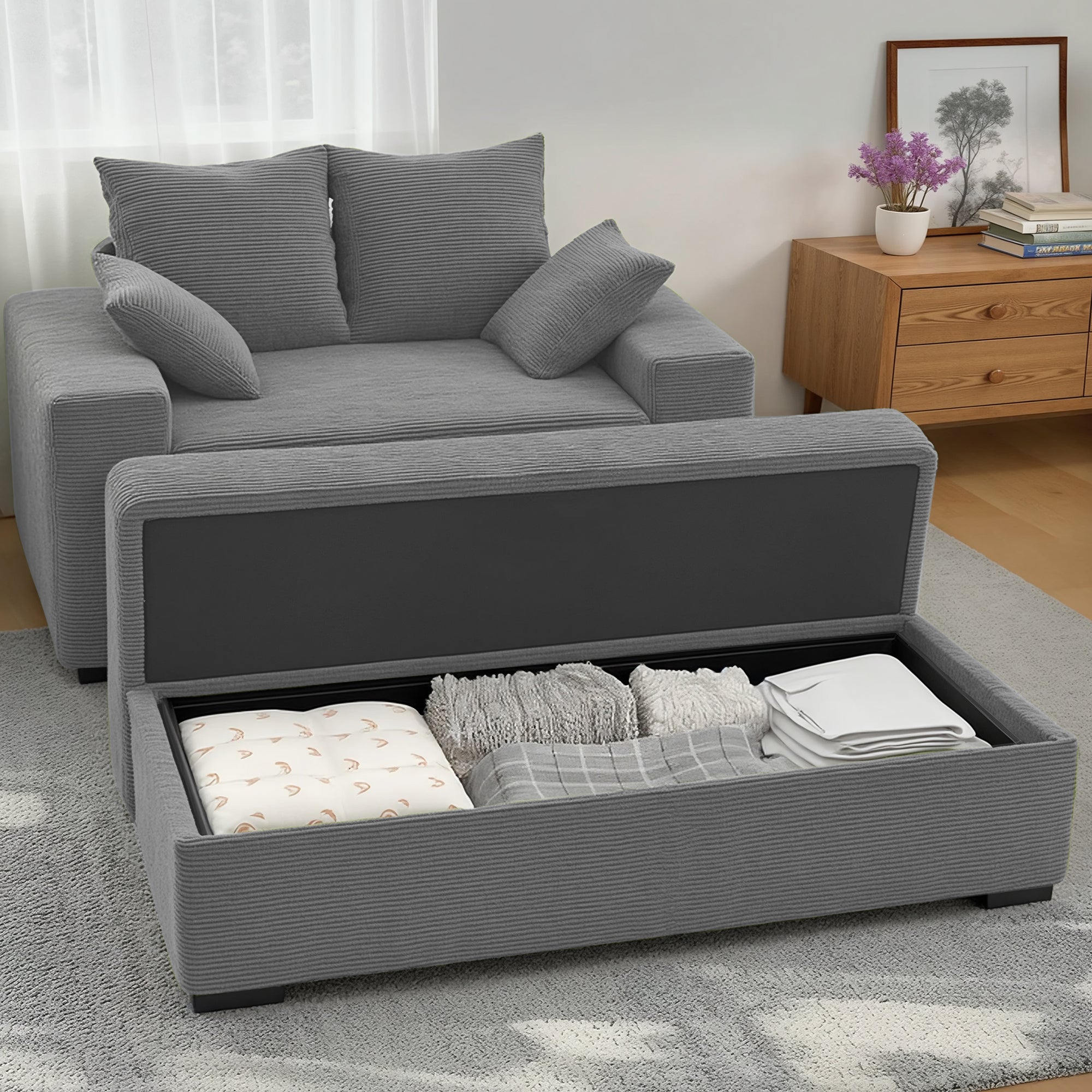Advwin Chaise Lounge with Storage Ottoman Medium-Rib