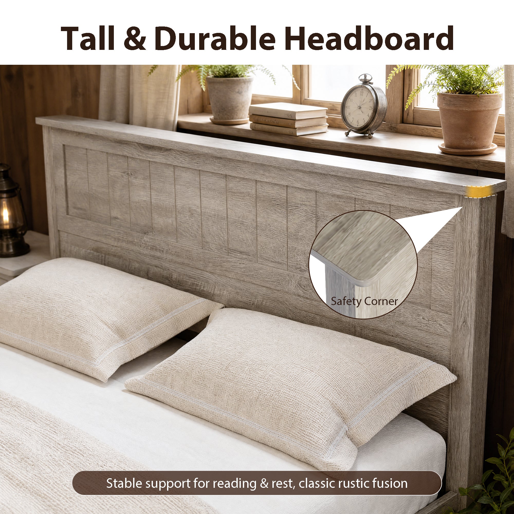 Advwin Queen Farmhouse Bed w/ Headboard & Storage Bench
