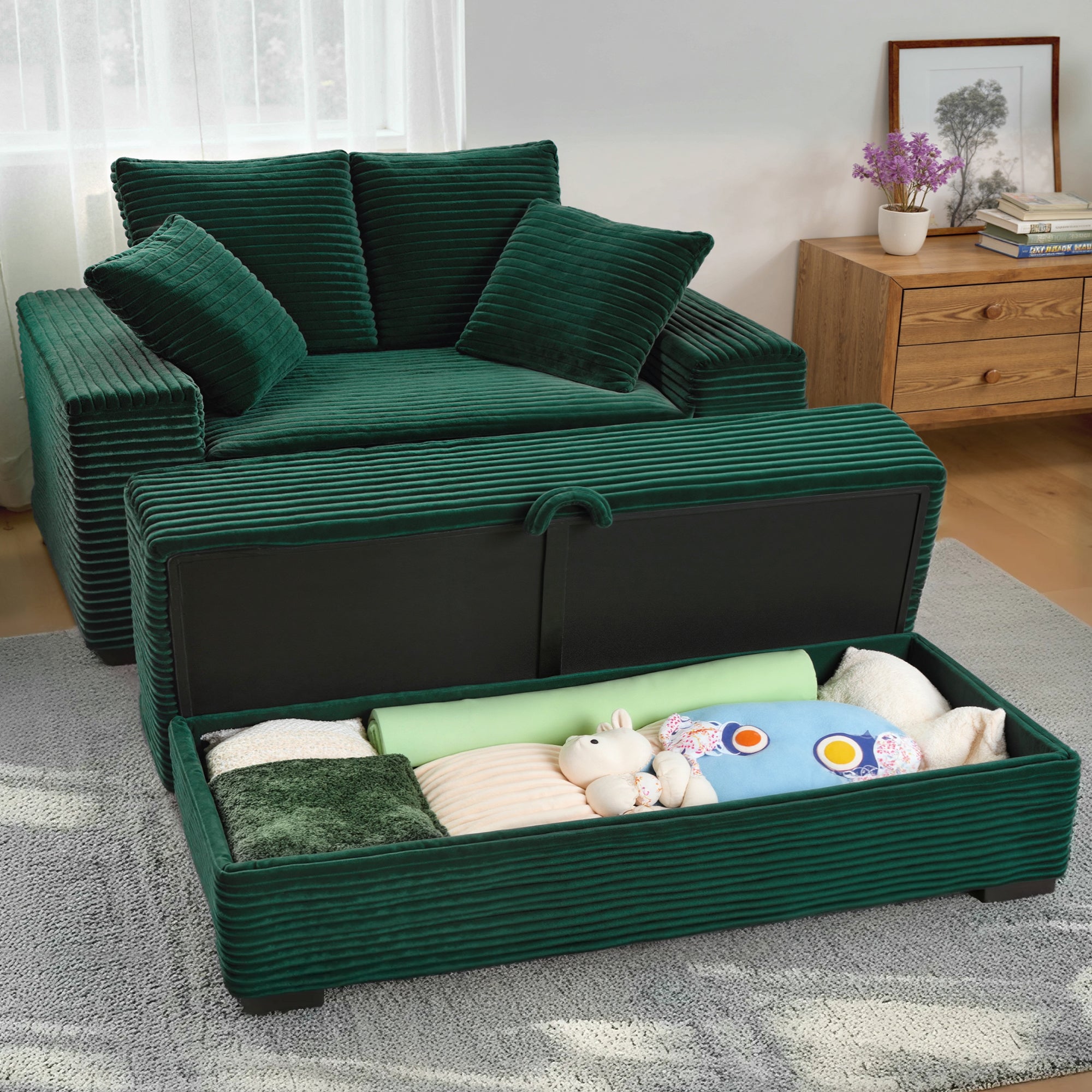 Advwin Chaise Lounge with Storage Ottoman Wide-Rib