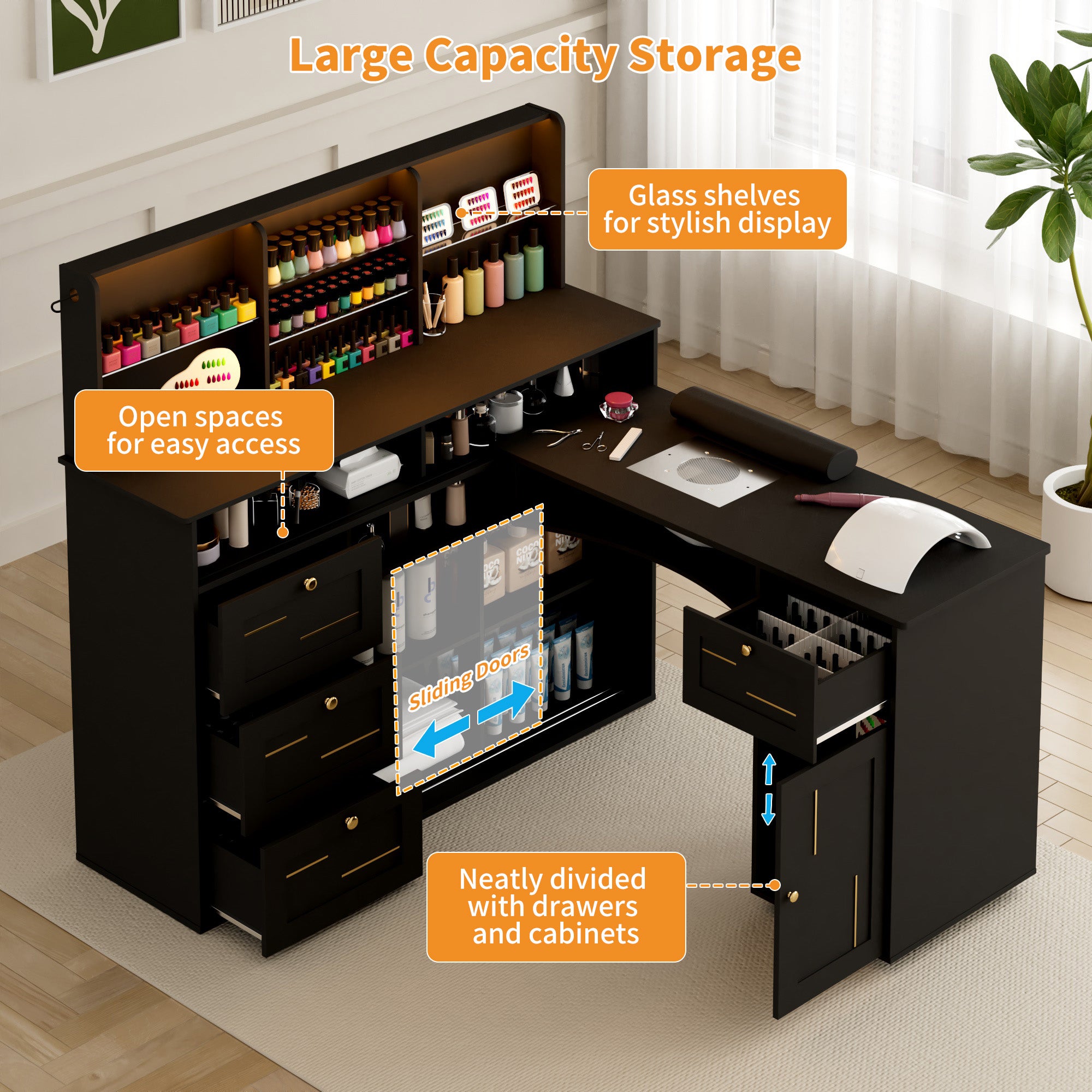 Advwin L-Shaped Nail Desk with Mobile Desktop