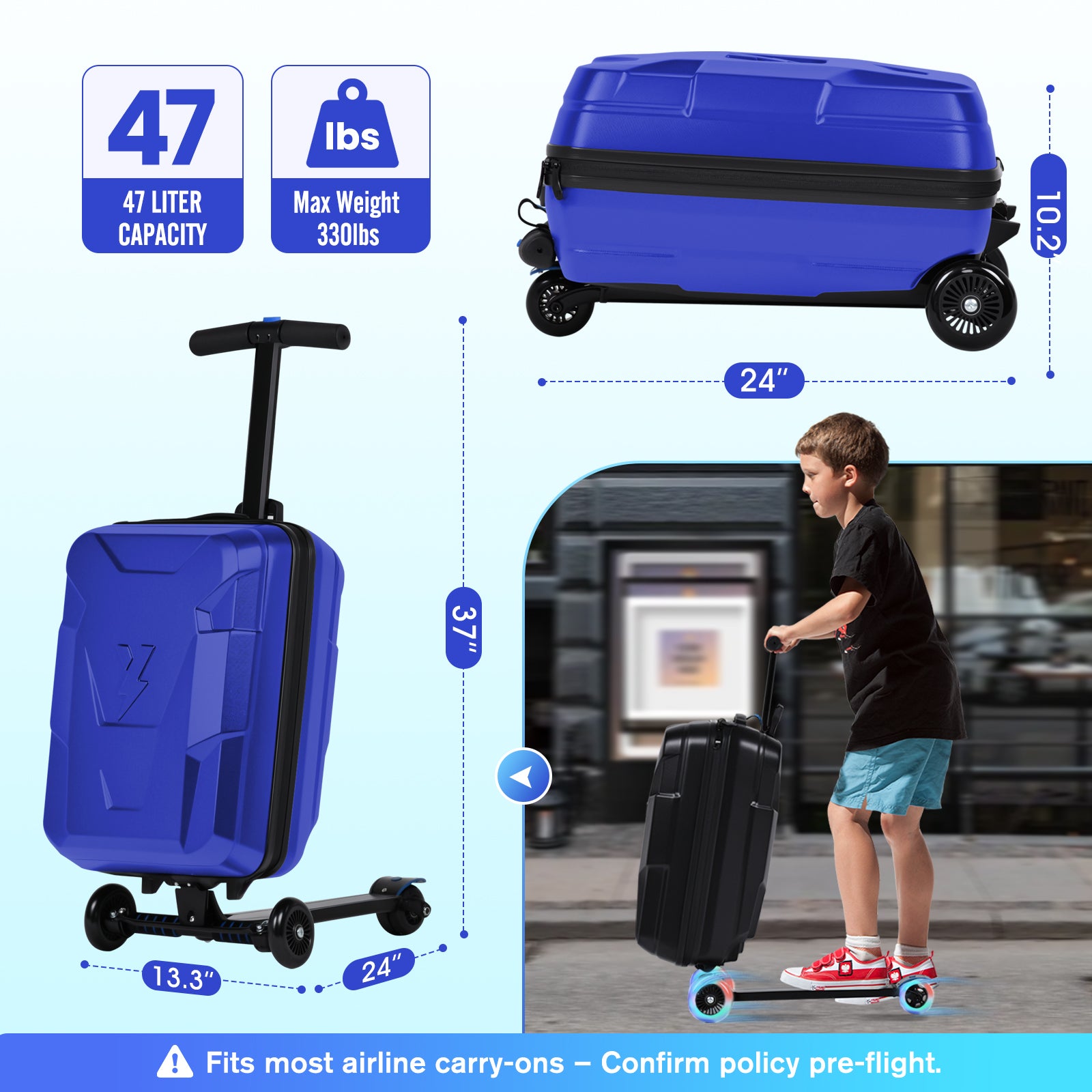 Advwin Foldable Carry On Scooter Suitcase for Kids