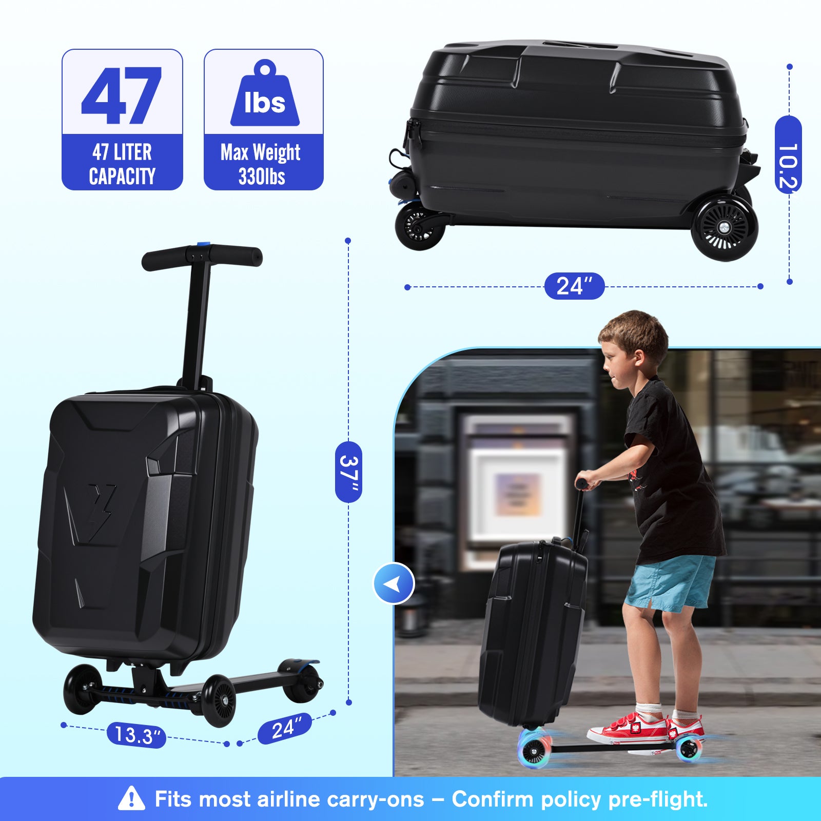 Advwin Foldable Carry On Scooter Suitcase for Kids