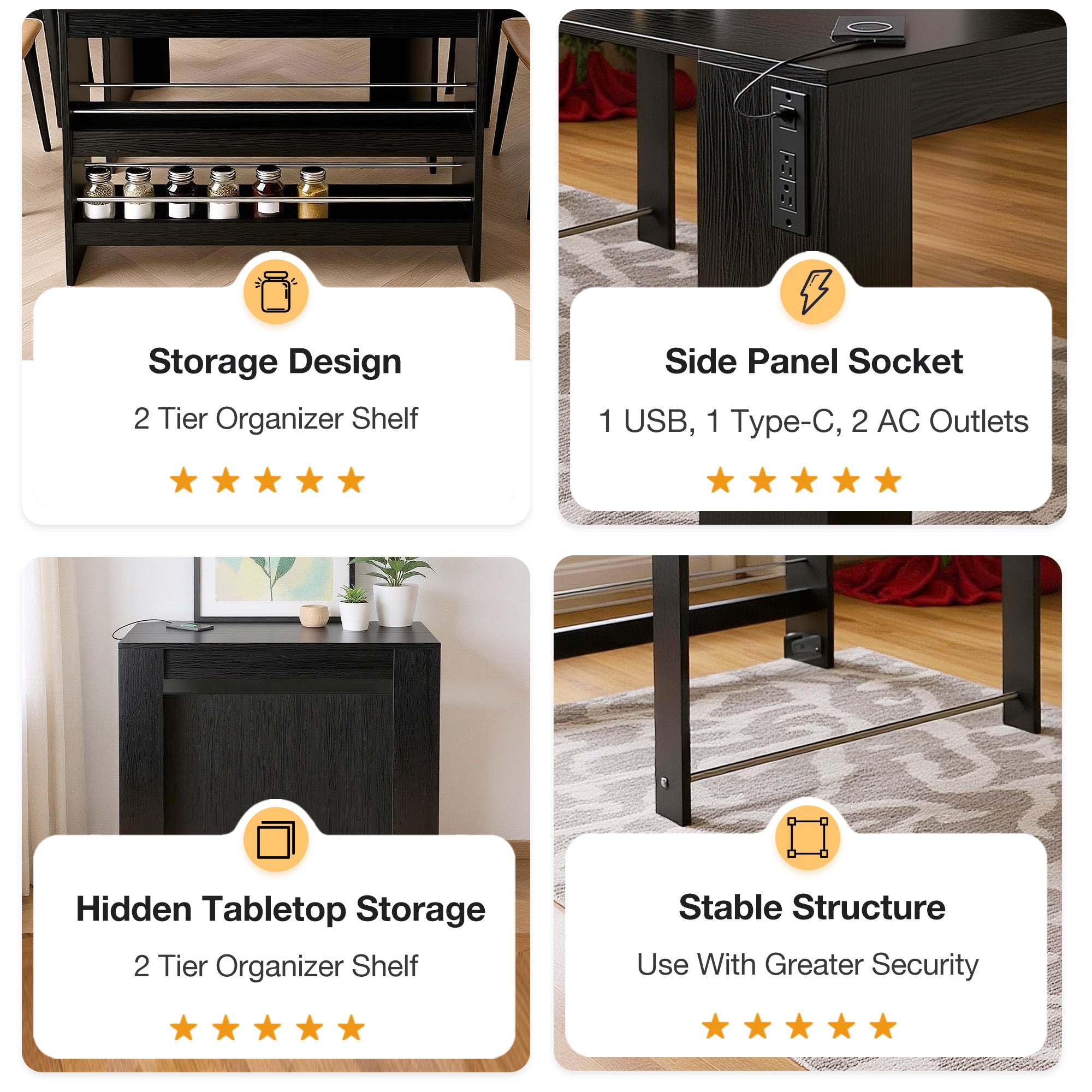 Advwin Extendable Dining Table with Outlet