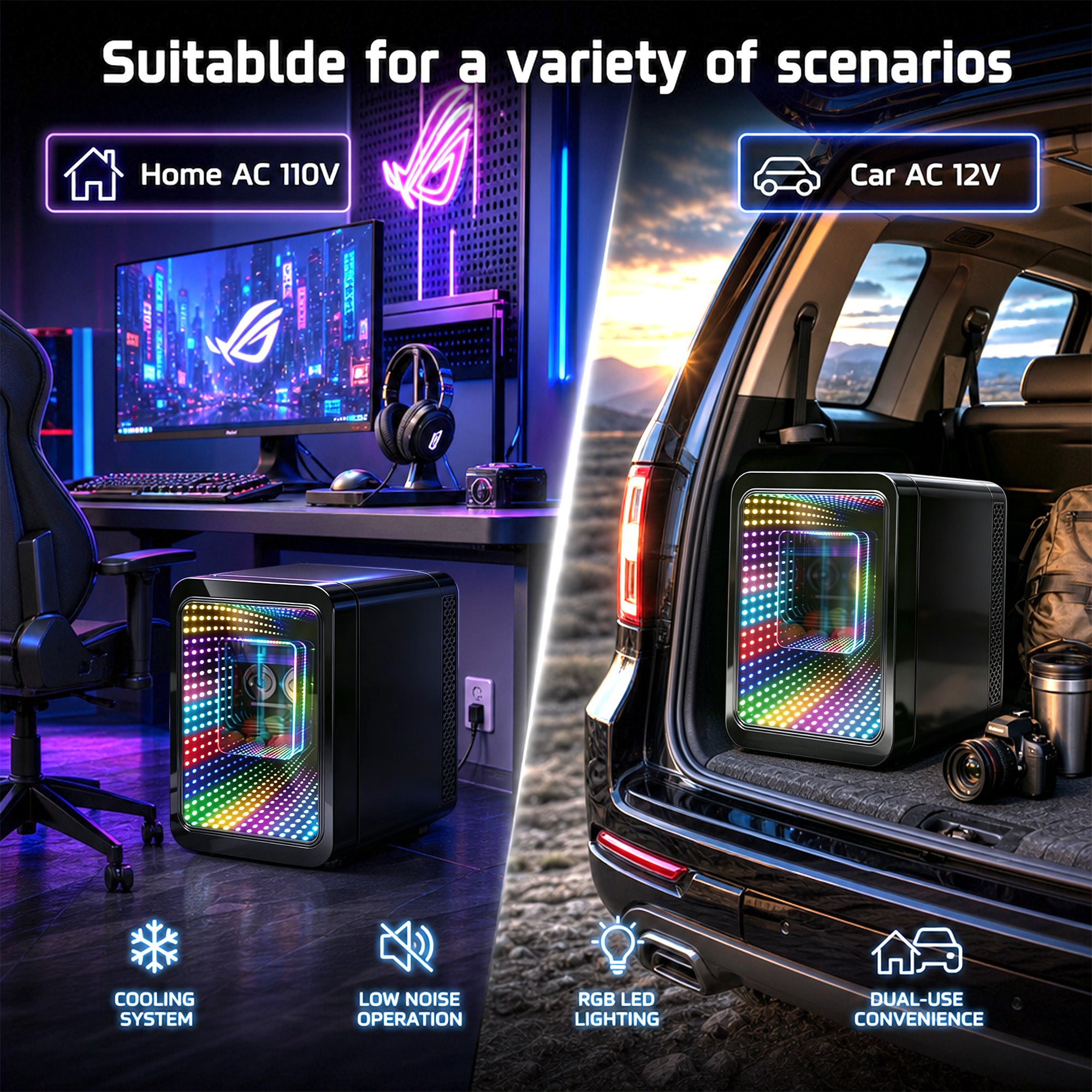 Advwin Mini Fridge with Dimmable Gaming Light
