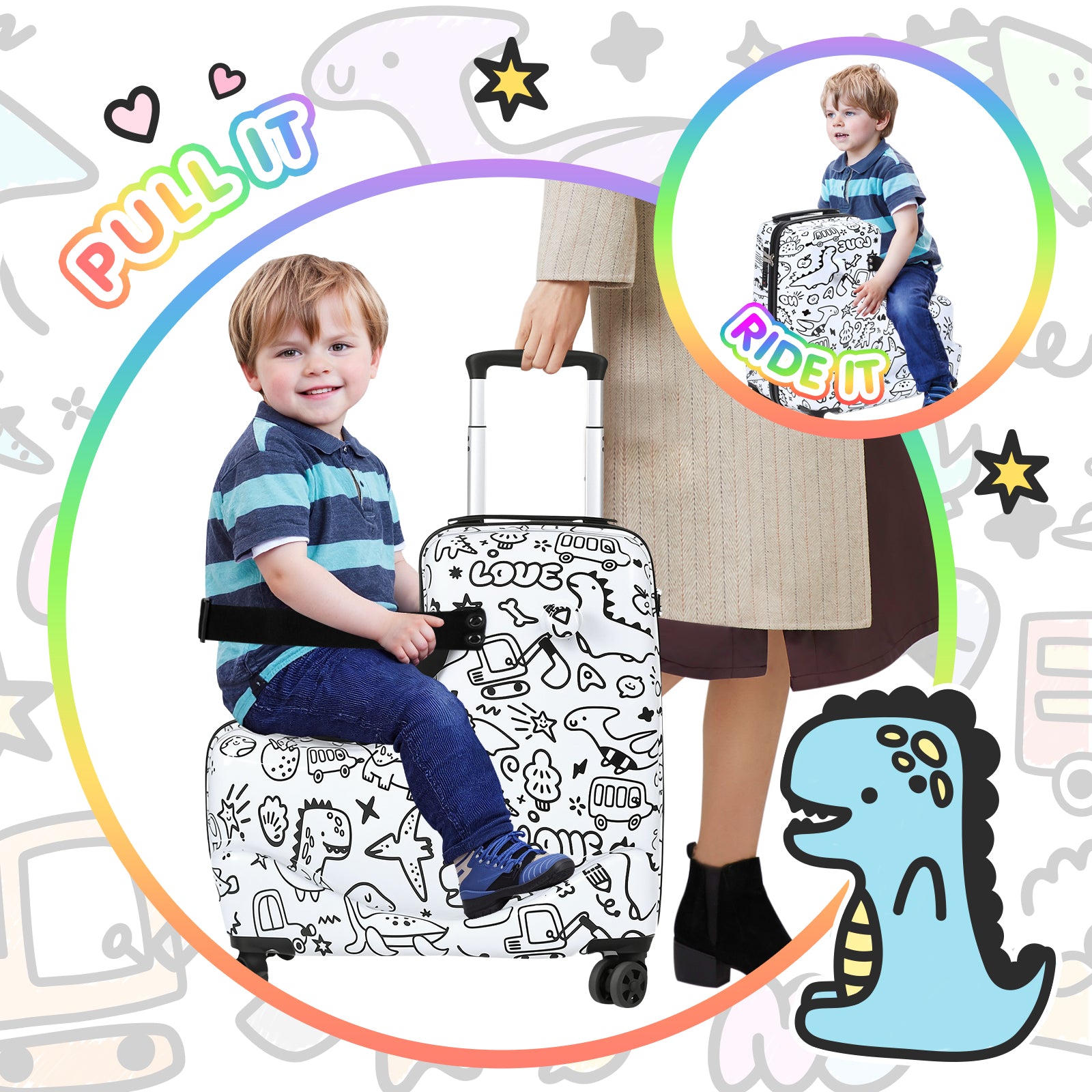 Advwin Kids Ride-On Suitcase Customizable Graffiti Surface