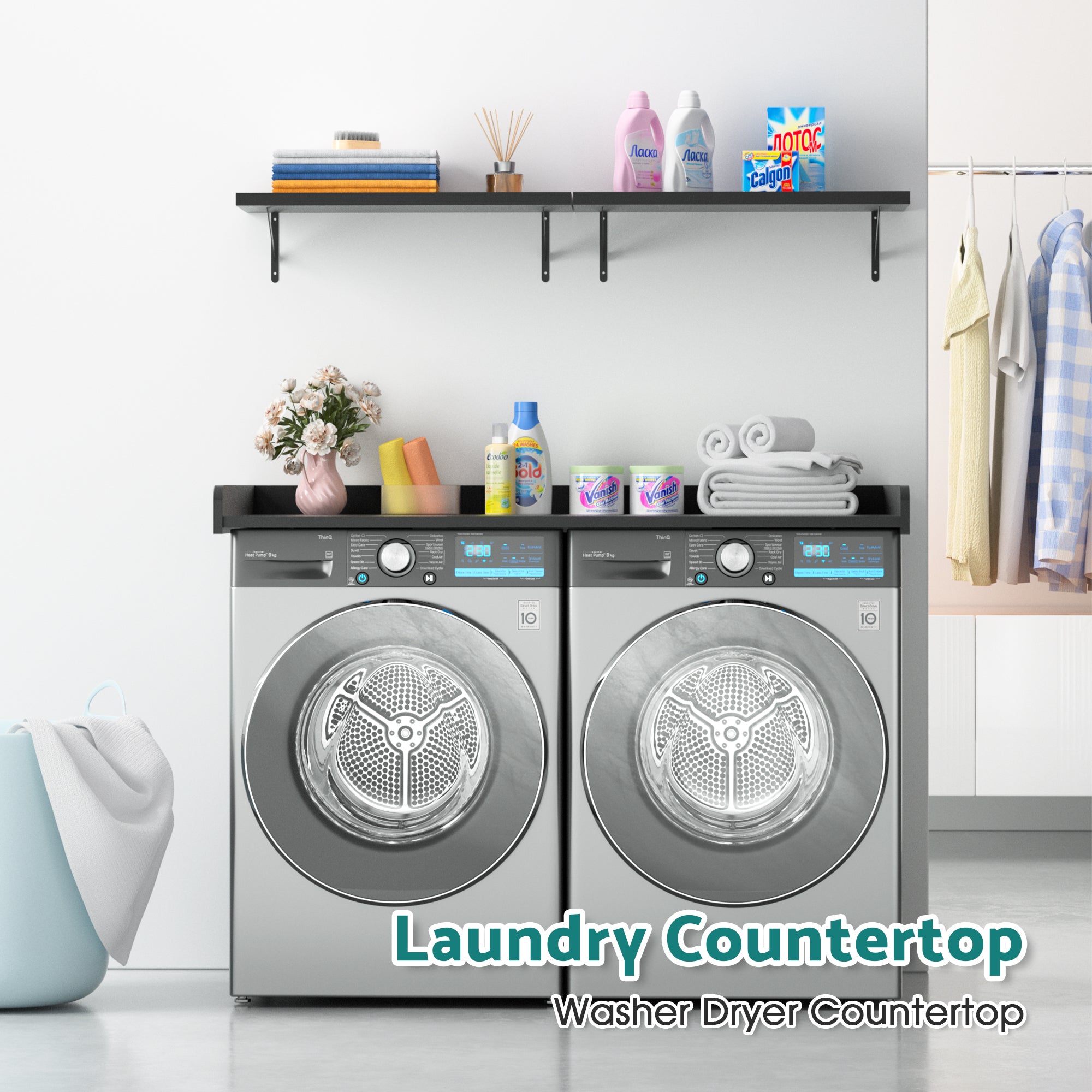 laundry countertop with shelf