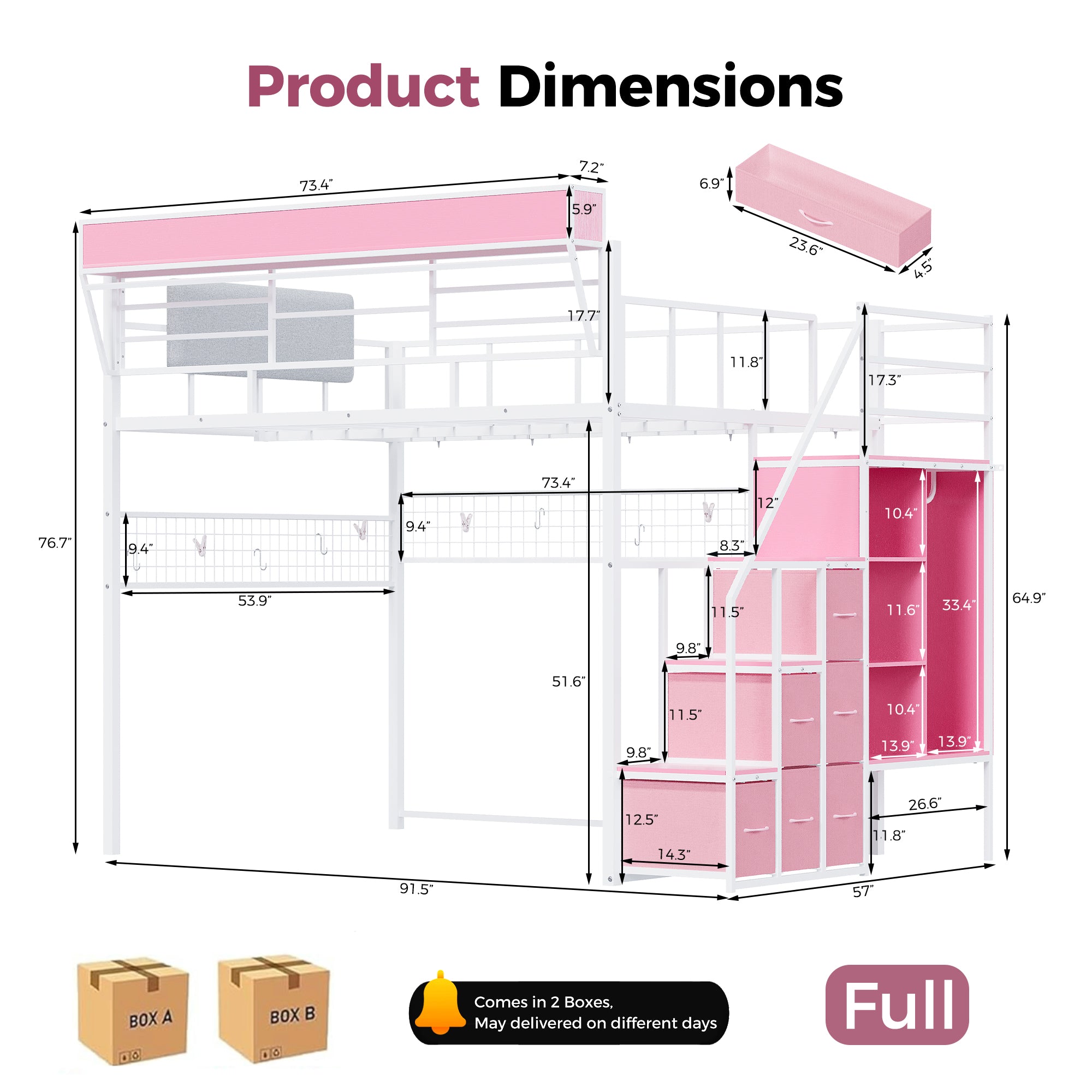 Advwin Loft Bed w/ Stairs, Storage and LED Light