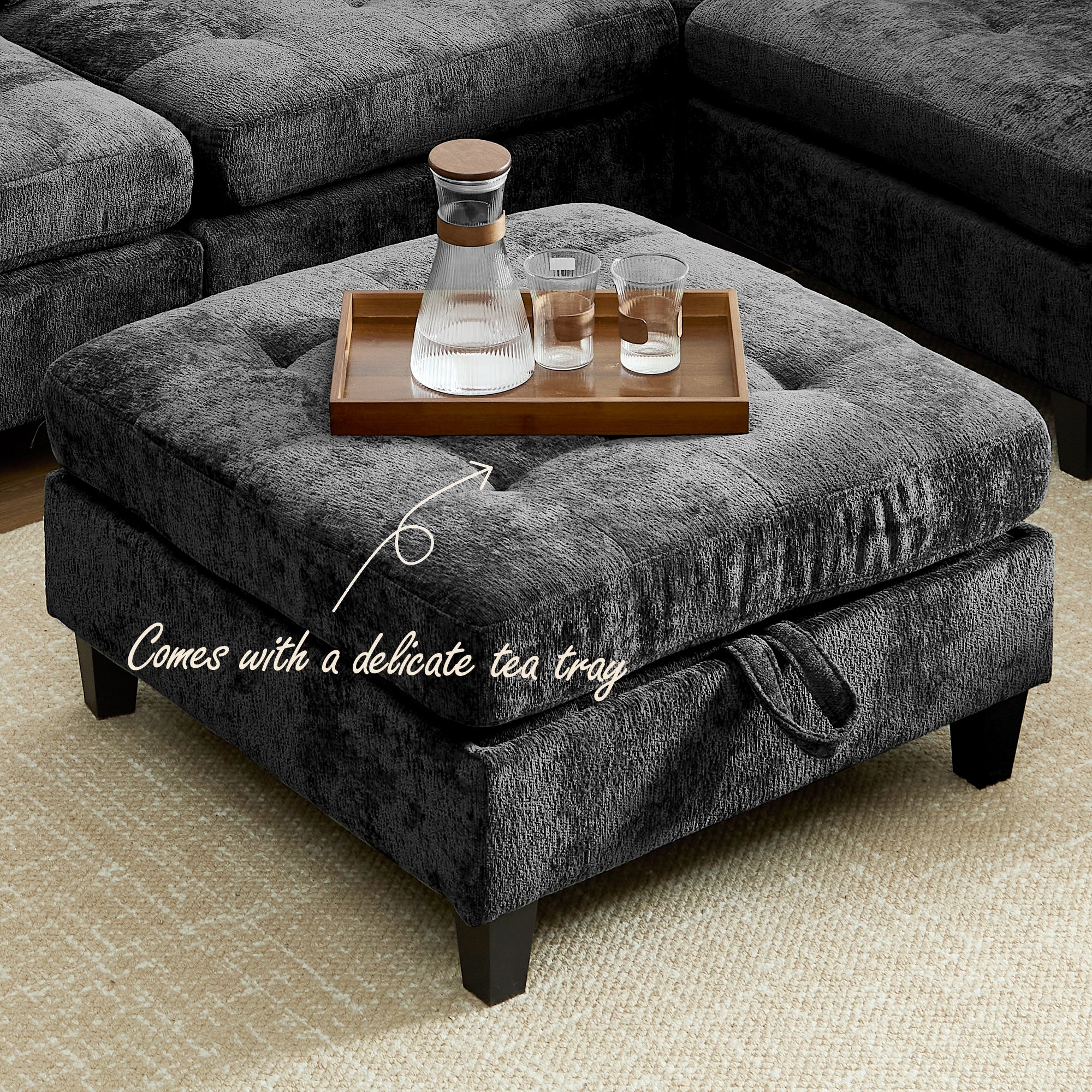 Advwin Oversized Sectional Sofa with Storage Ottoman