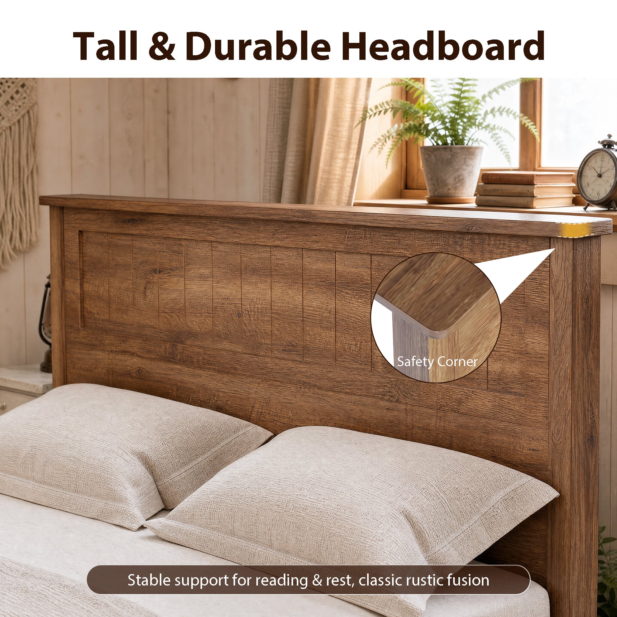 Advwin Queen Farmhouse Bed w/ Headboard & Storage Bench