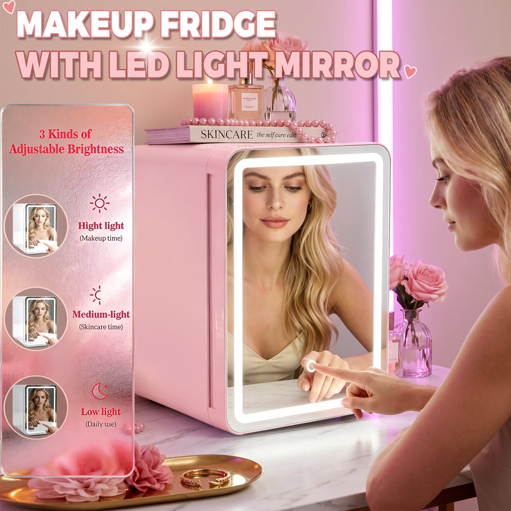 Advwin 16L Mini Skincare Fridge with Mirror & LED Lighting