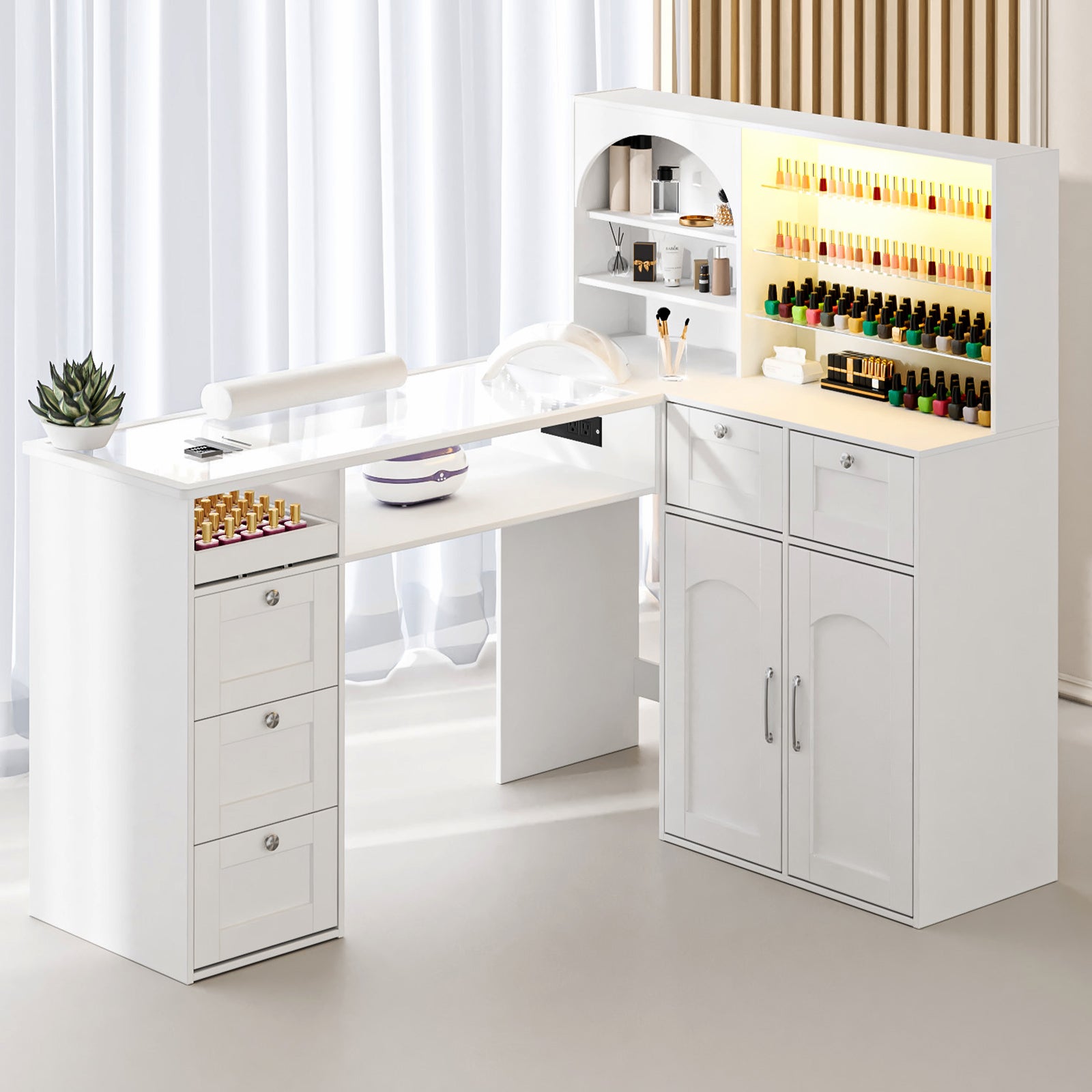 Advwin Nail Table w/LED Display Shelf Glass Table Top (Pre-Order)