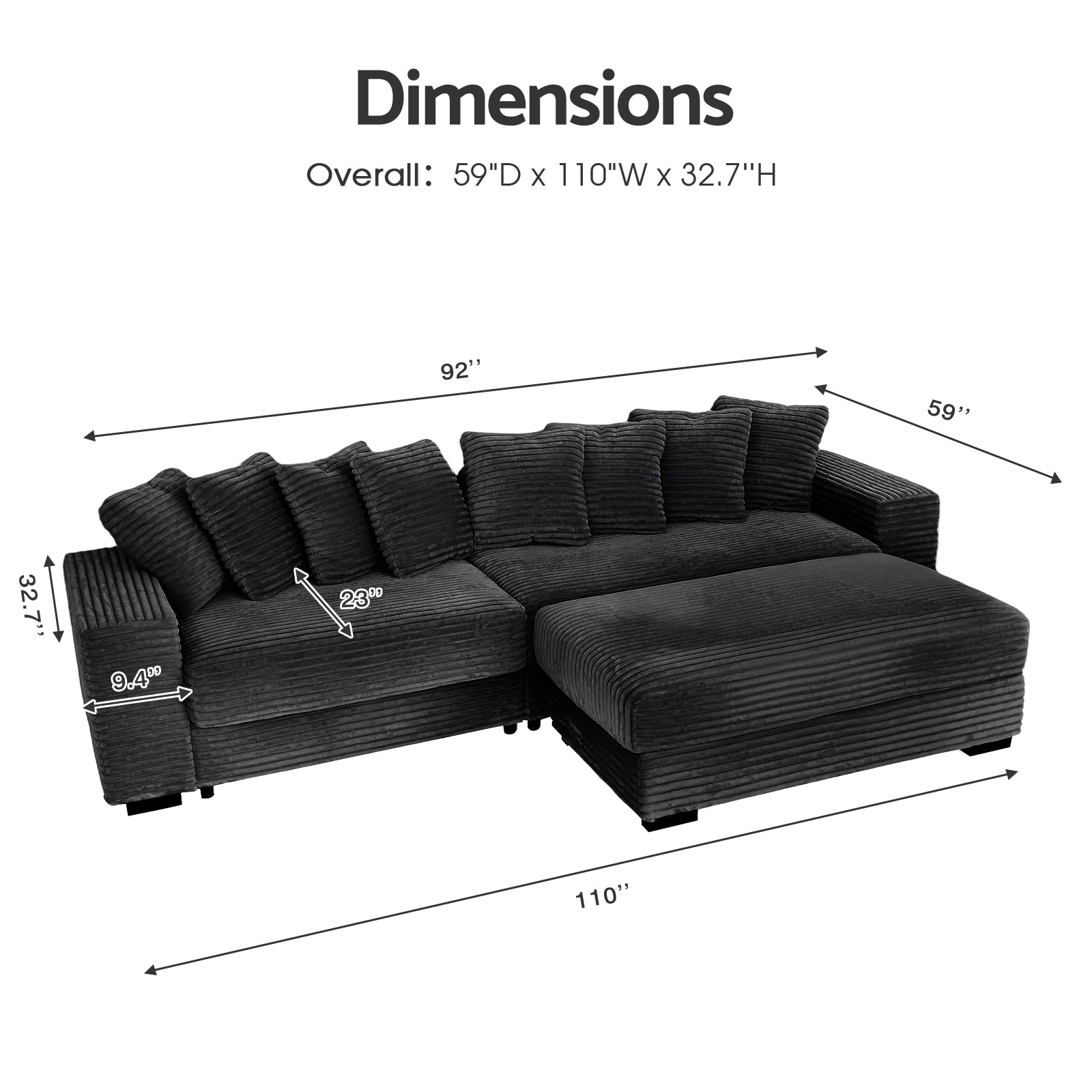 Advwin Oversized L Shape Sofa With Chaise