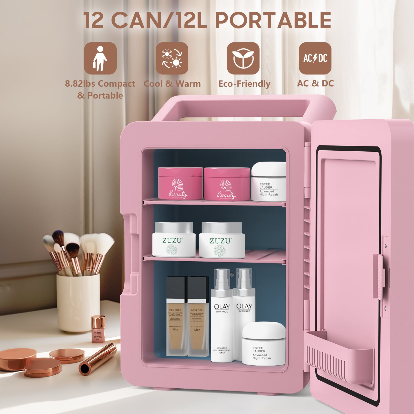 Advwin 12L Mini Fridge with LED Light Mirror