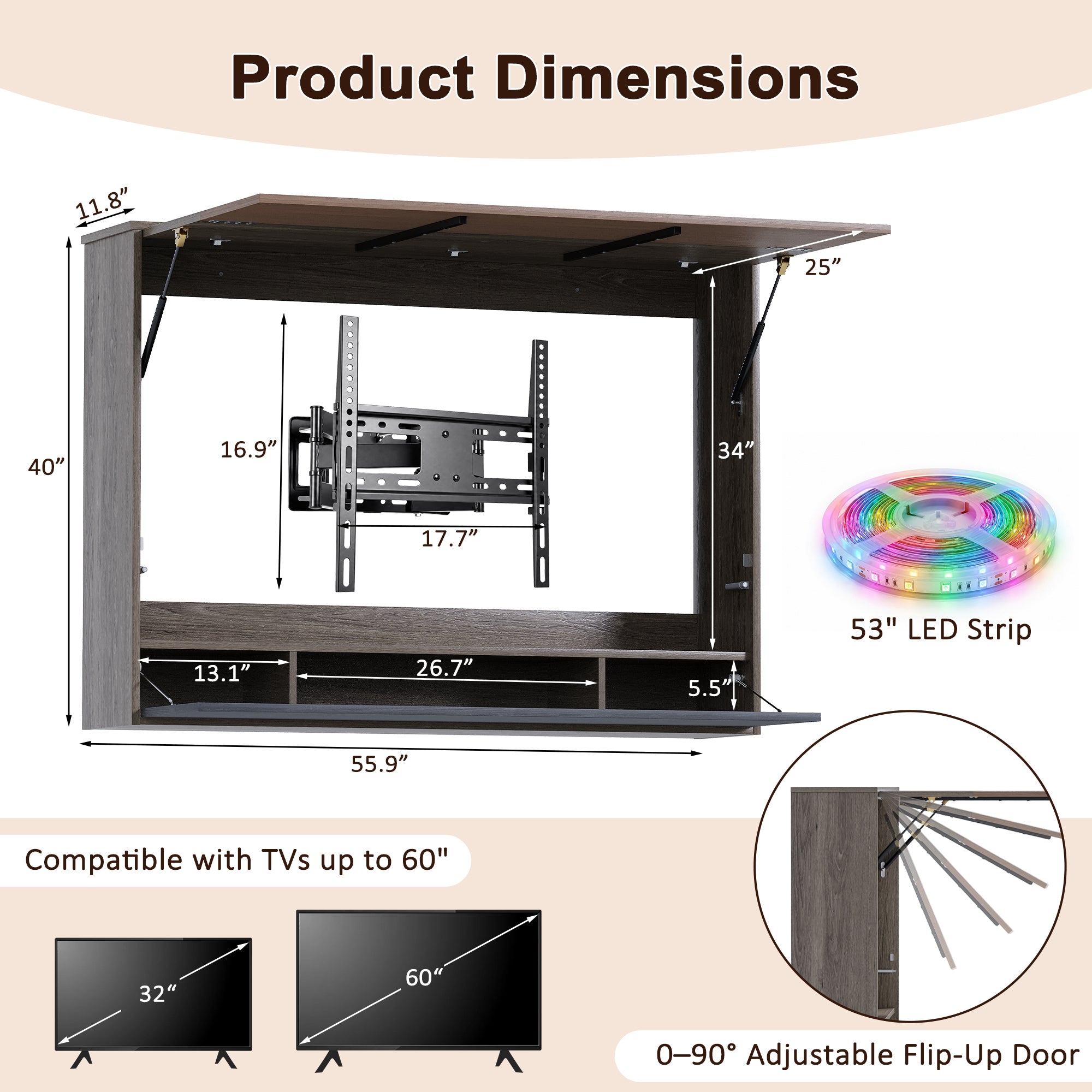 Advwin Wall Mounted TV Cabinet with Lift-Up Door