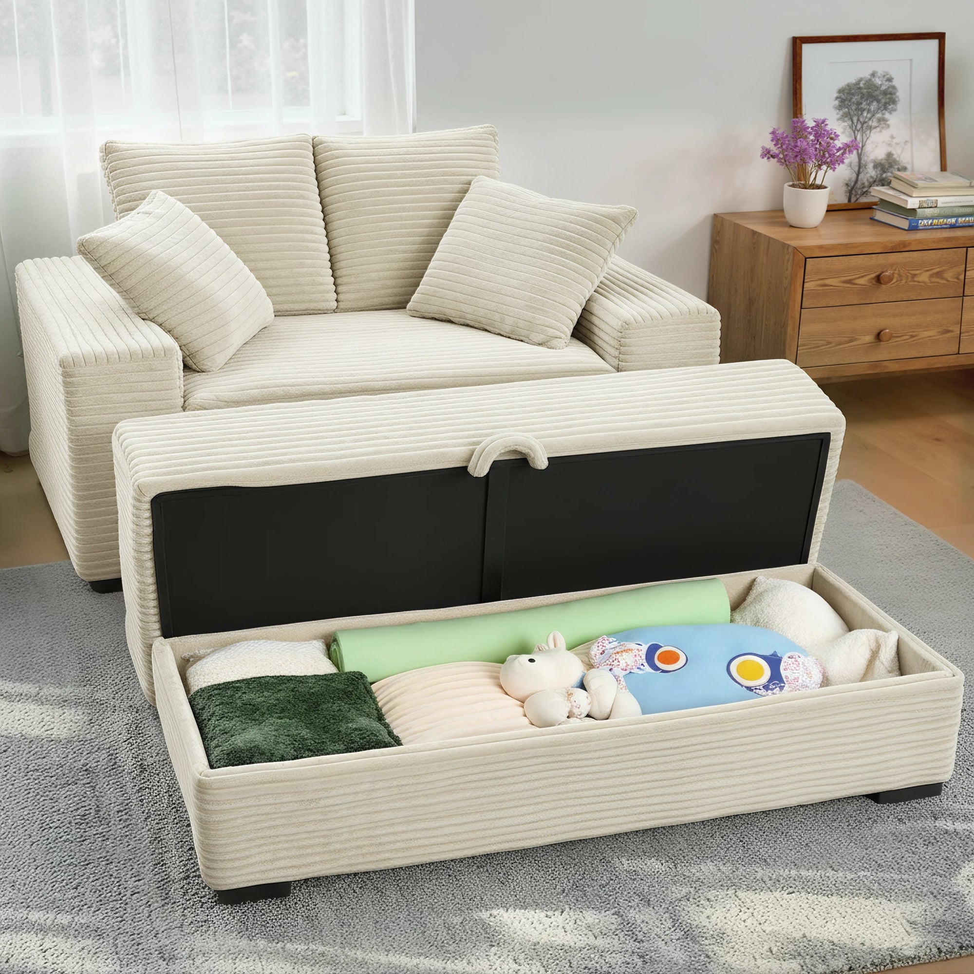 Advwin Chaise Lounge with Storage Ottoman Wide-Rib