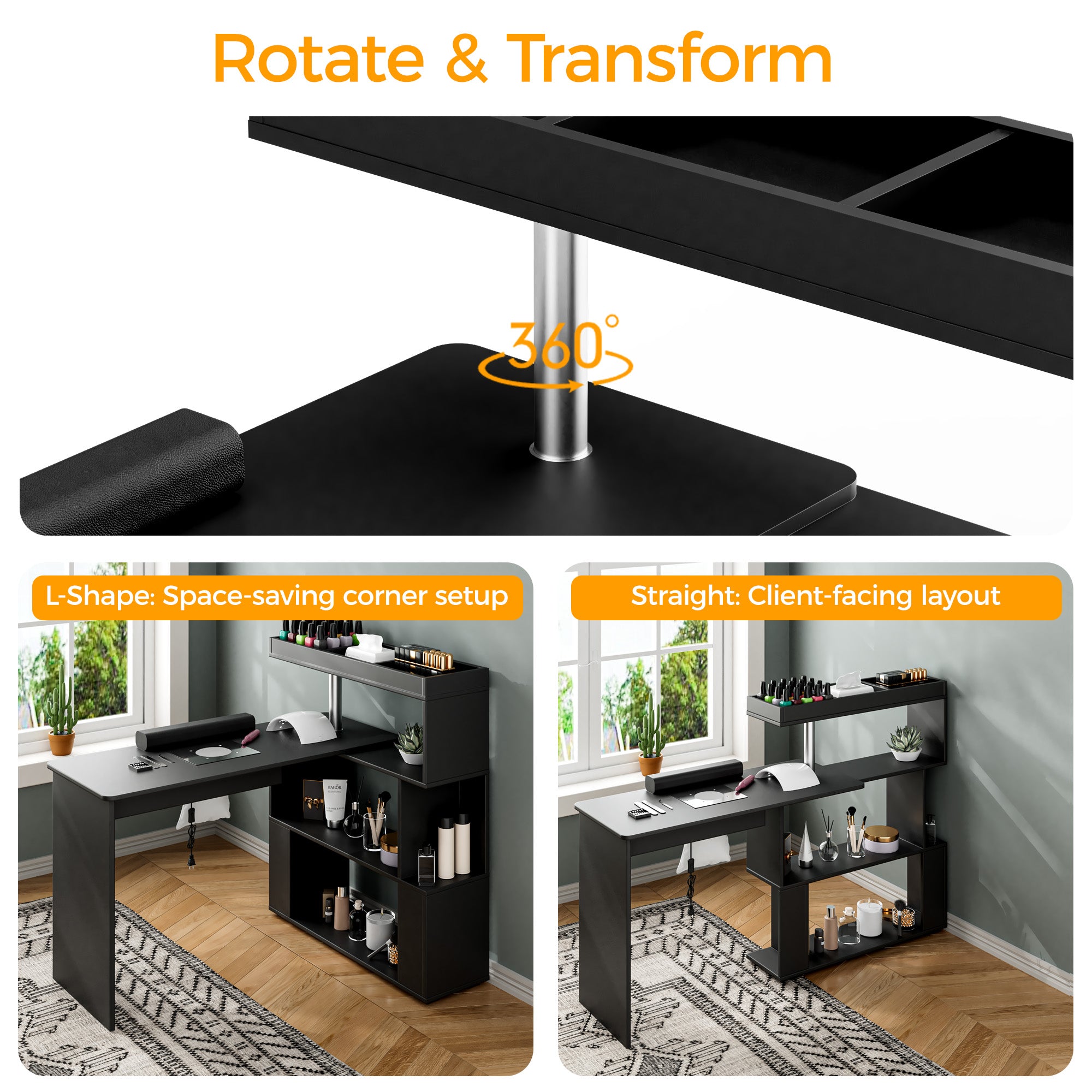 Advwin L-Shaped Rotating Nail Table with Dust Collector