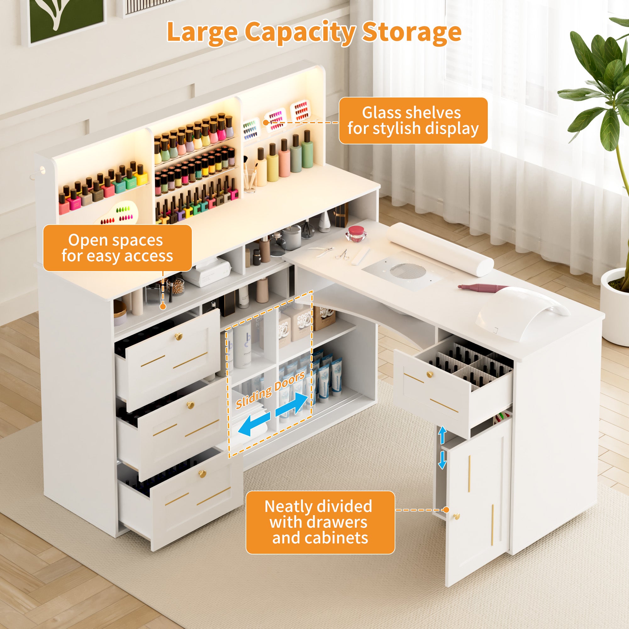 Advwin L-Shaped Nail Desk with Mobile Desktop