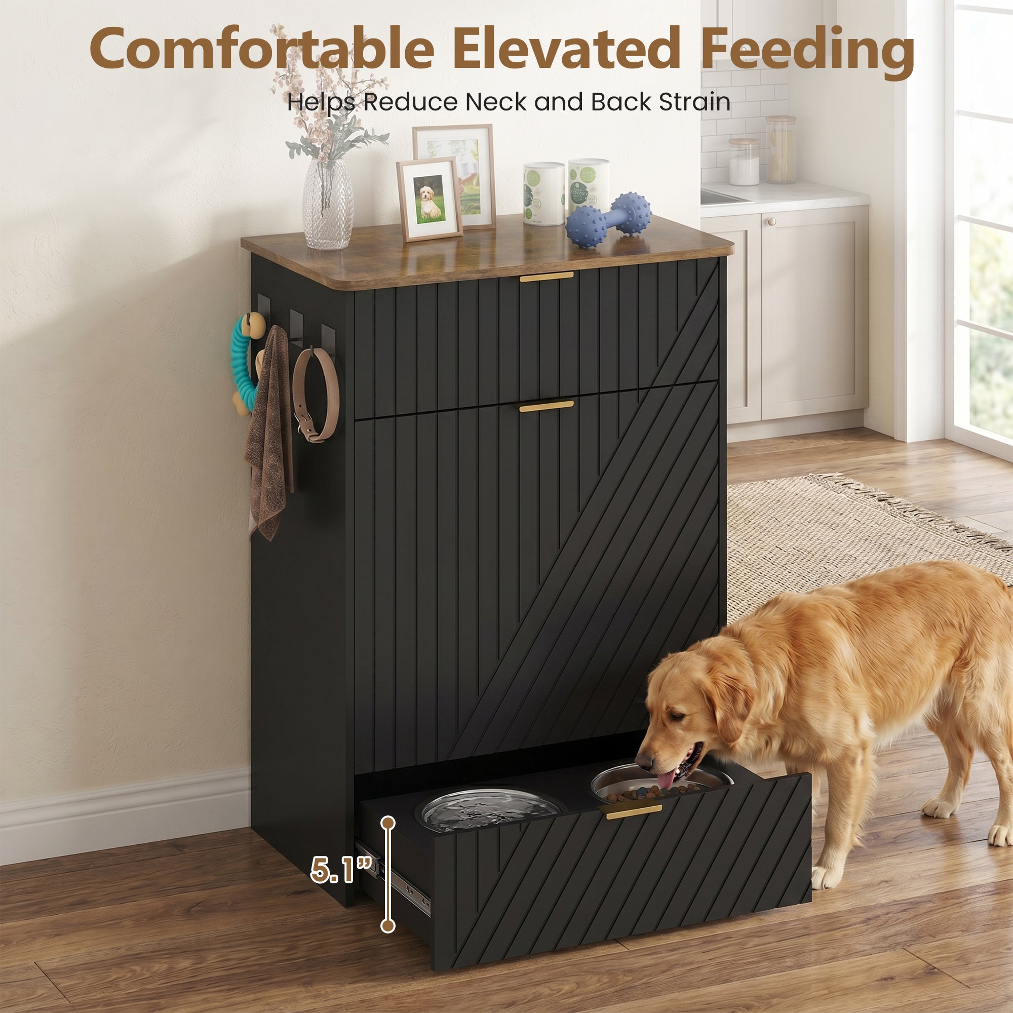 Advwin Dog Feeding Station Cabinet w/ Elevated Bowls