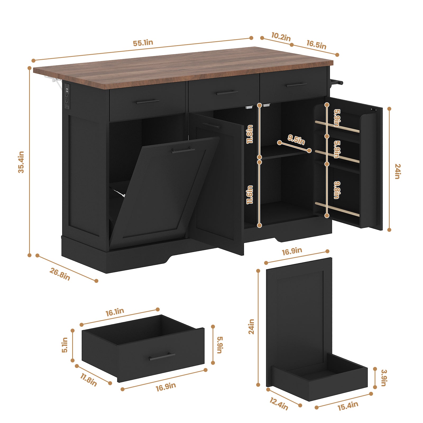 Advwin Kitchen Island Table with Power Outlet