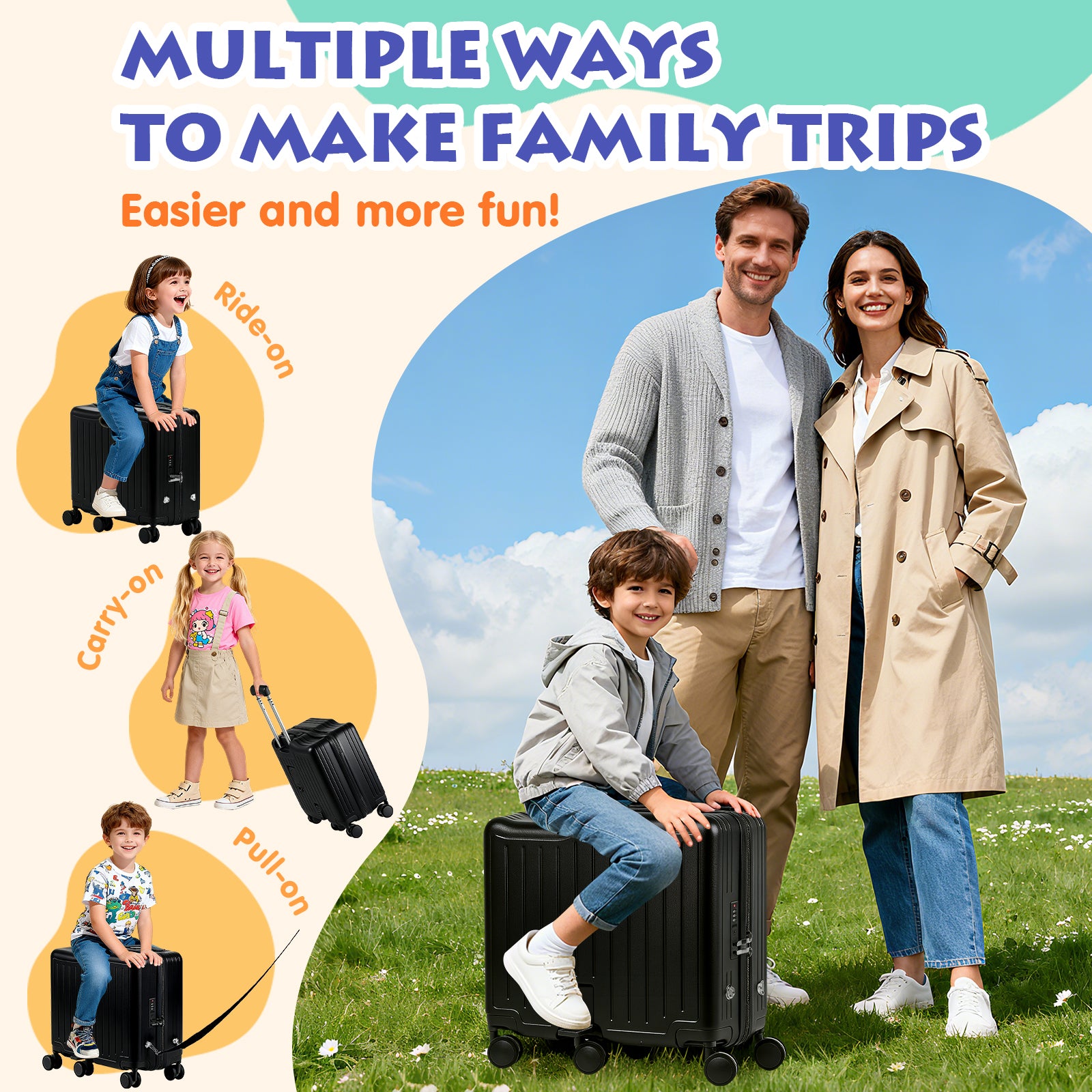 Advwin 20" Kids Ride-On Suitcase with 6 Wheels