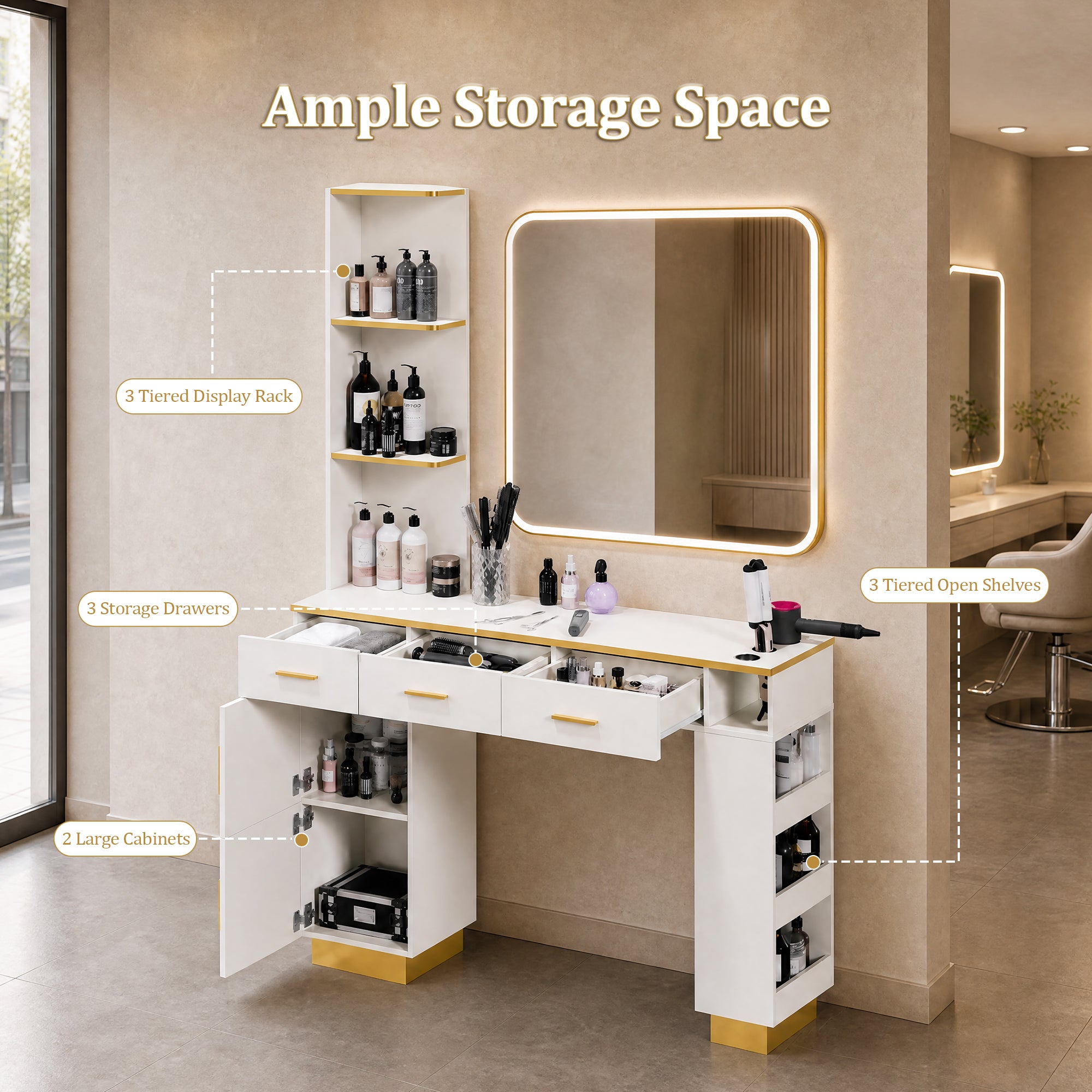 Advwin Professional Hair Salon Station w/Storage