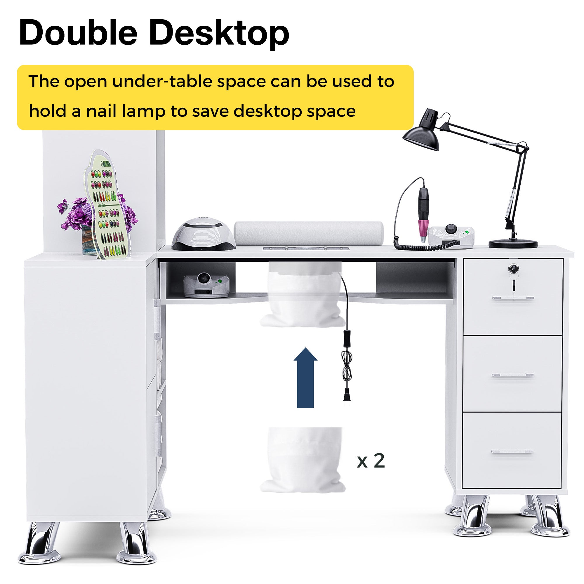 Advwin L-Shaped Manicure Table with Drawers Shelves