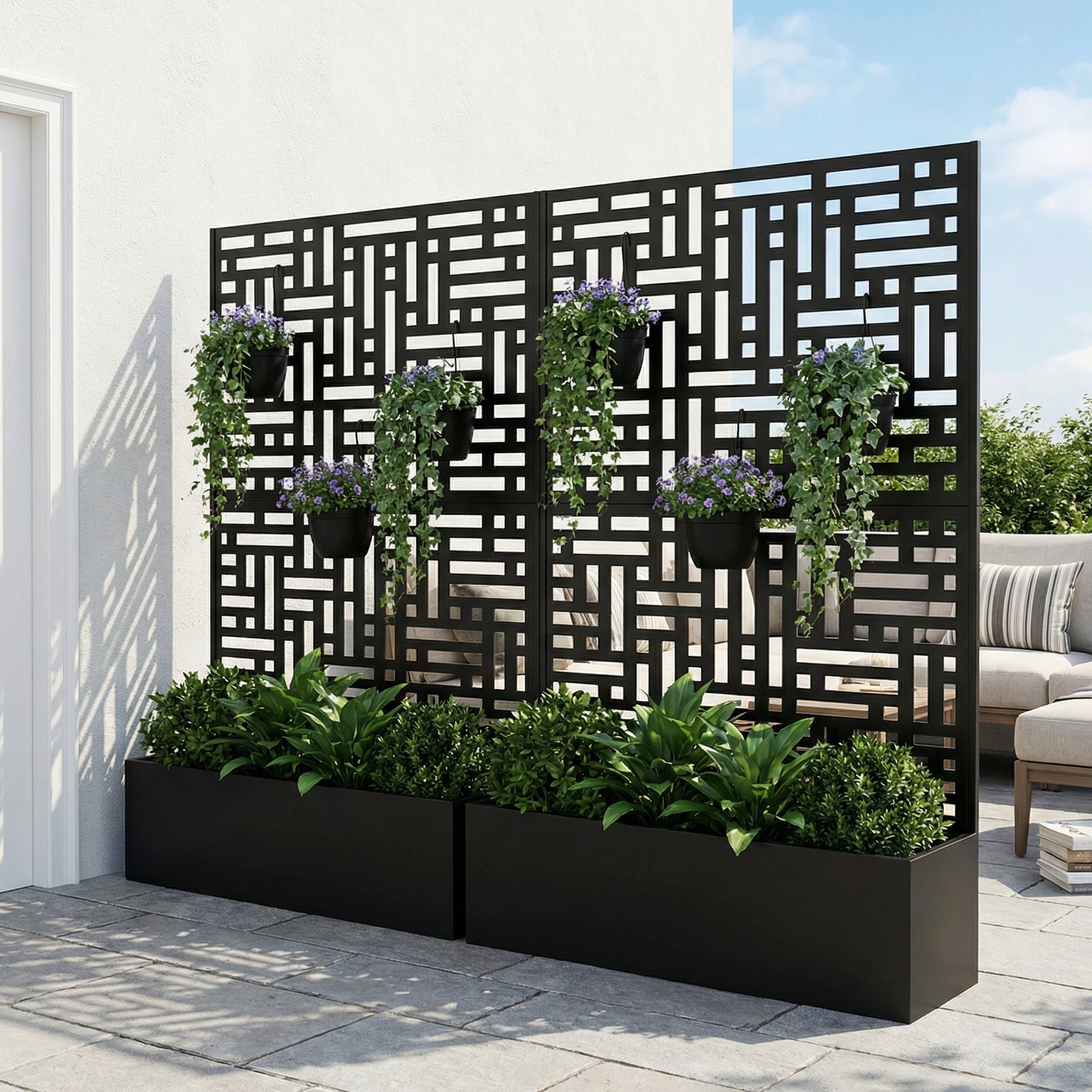 Advwin Metal Planter Box w/ Trellis Privacy Screen